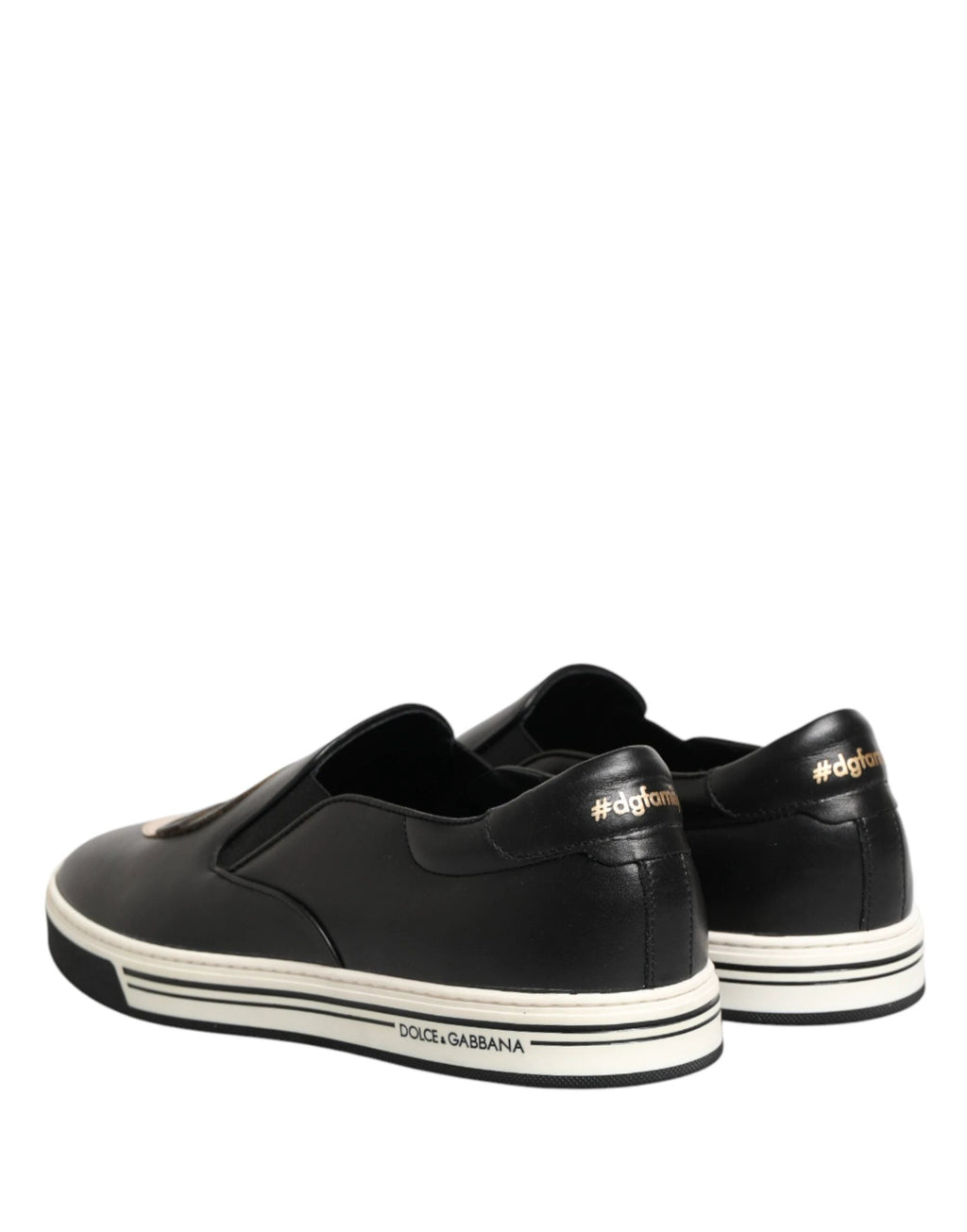 Dolce & Gabbana Black Leather Signature Figures Sneakers Shoes by Dolce & Gabbana