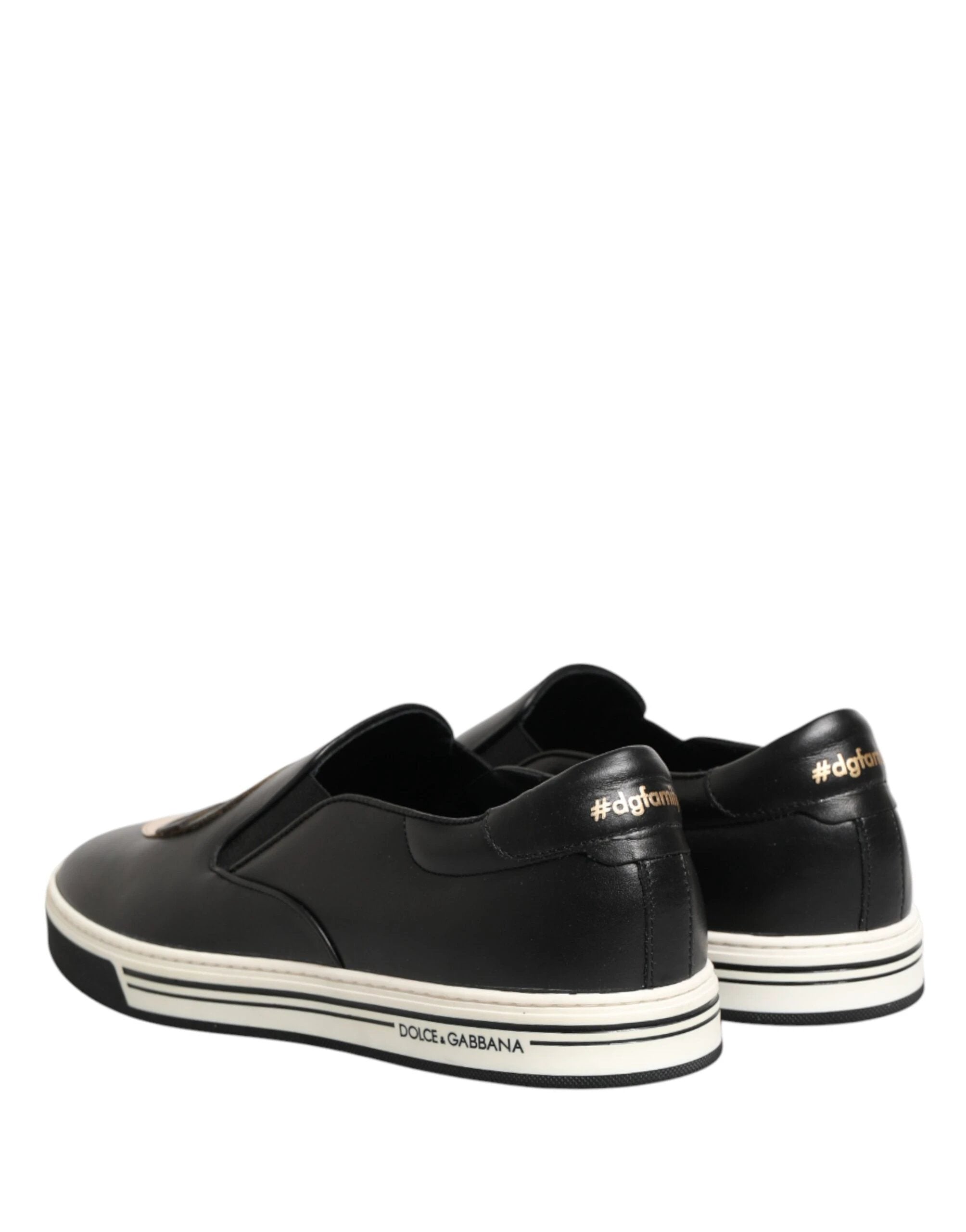Dolce & Gabbana Black Leather Signature Figures Sneakers Shoes by Dolce & Gabbana