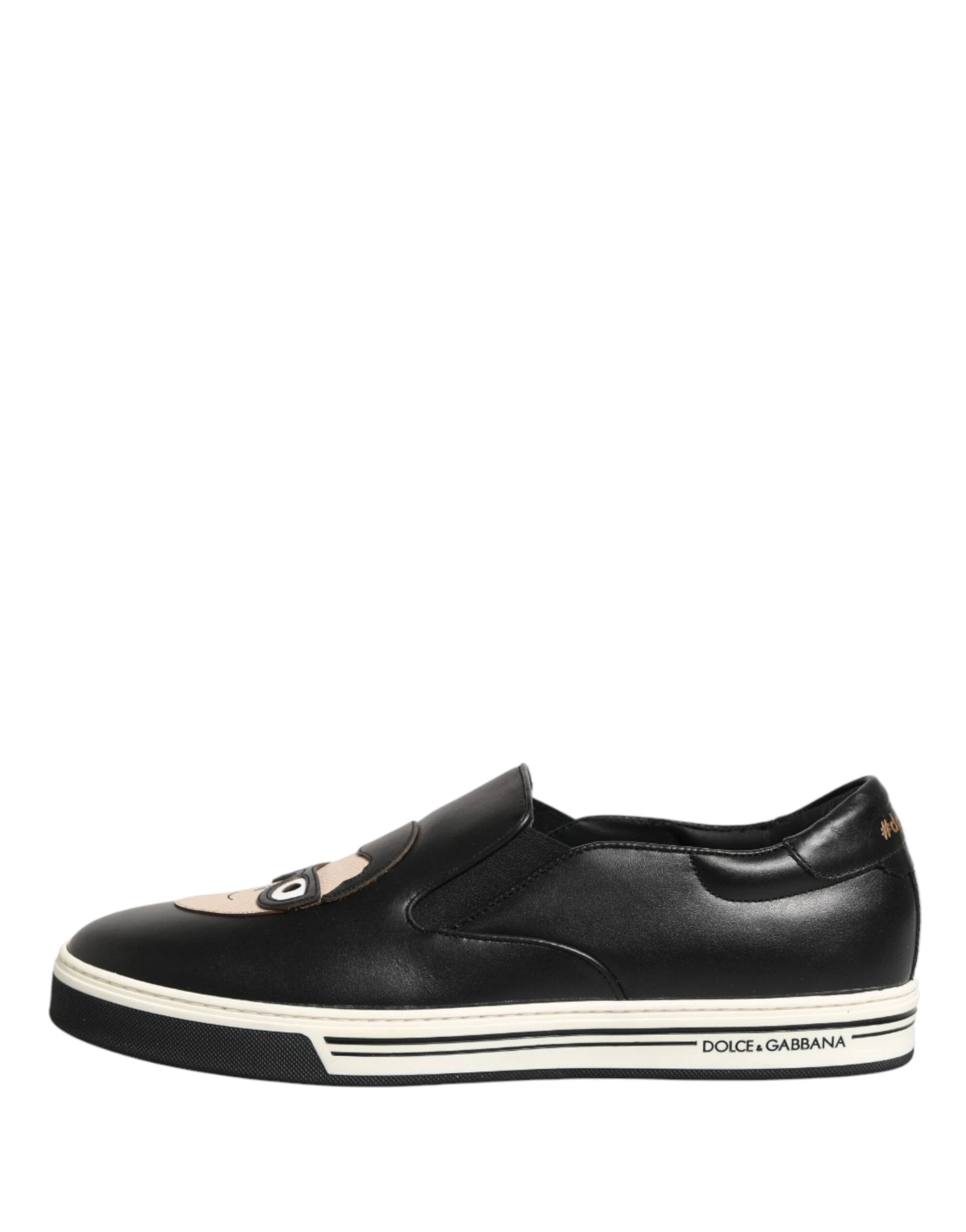 Dolce & Gabbana Black Leather Signature Figures Sneakers Shoes by Dolce & Gabbana