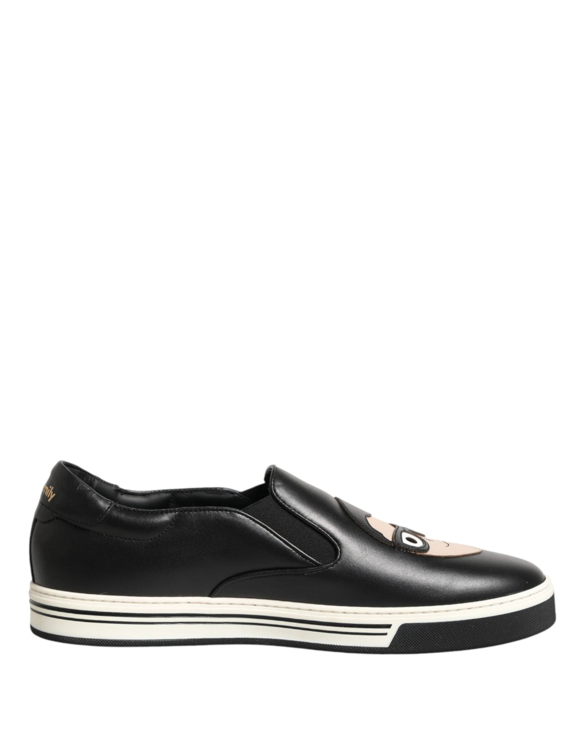 Dolce & Gabbana Black Leather Signature Figures Sneakers Shoes by Dolce & Gabbana