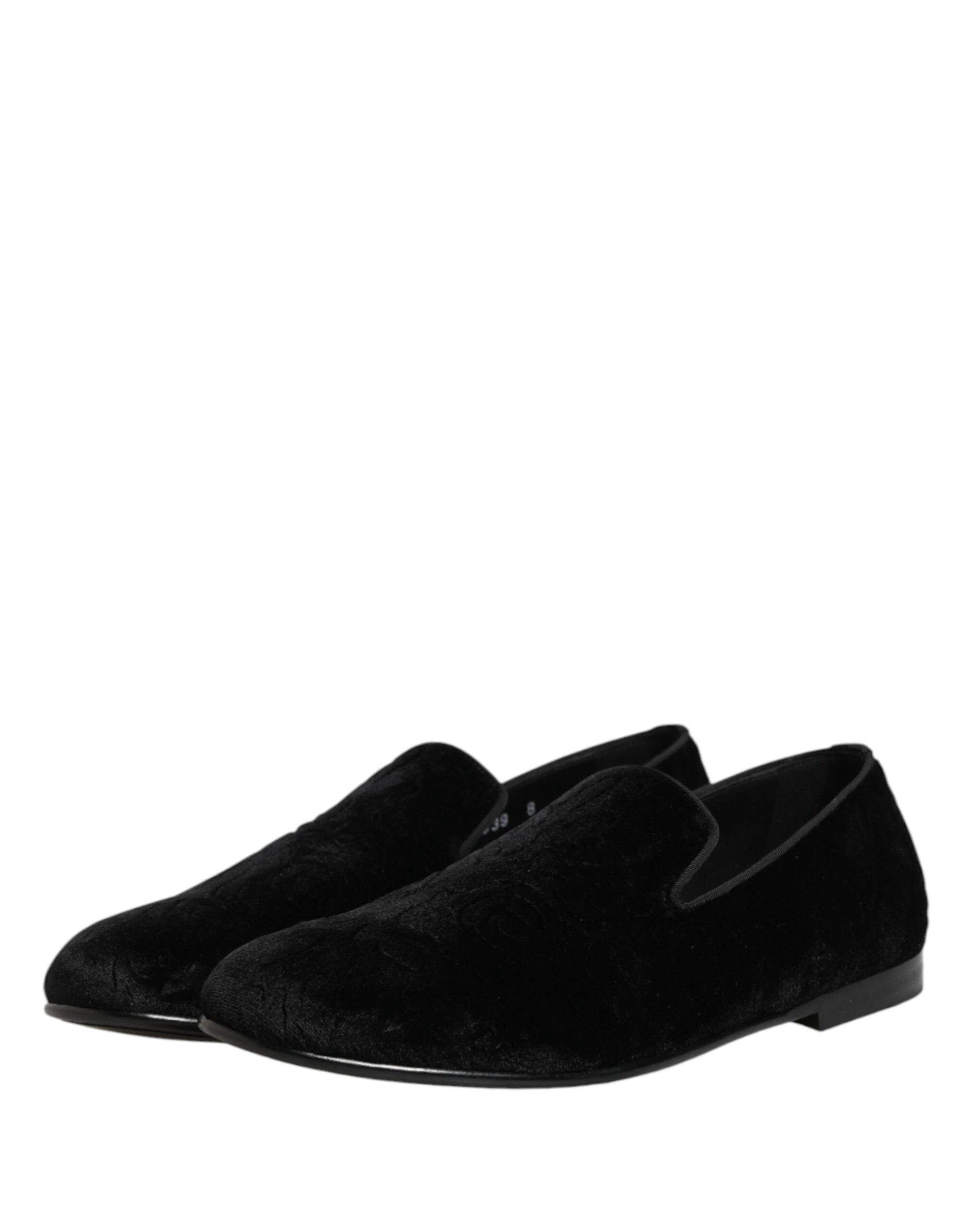 Dolce & Gabbana Black Velvet Slip On Loafers Formal Men Shoes by Dolce & Gabbana