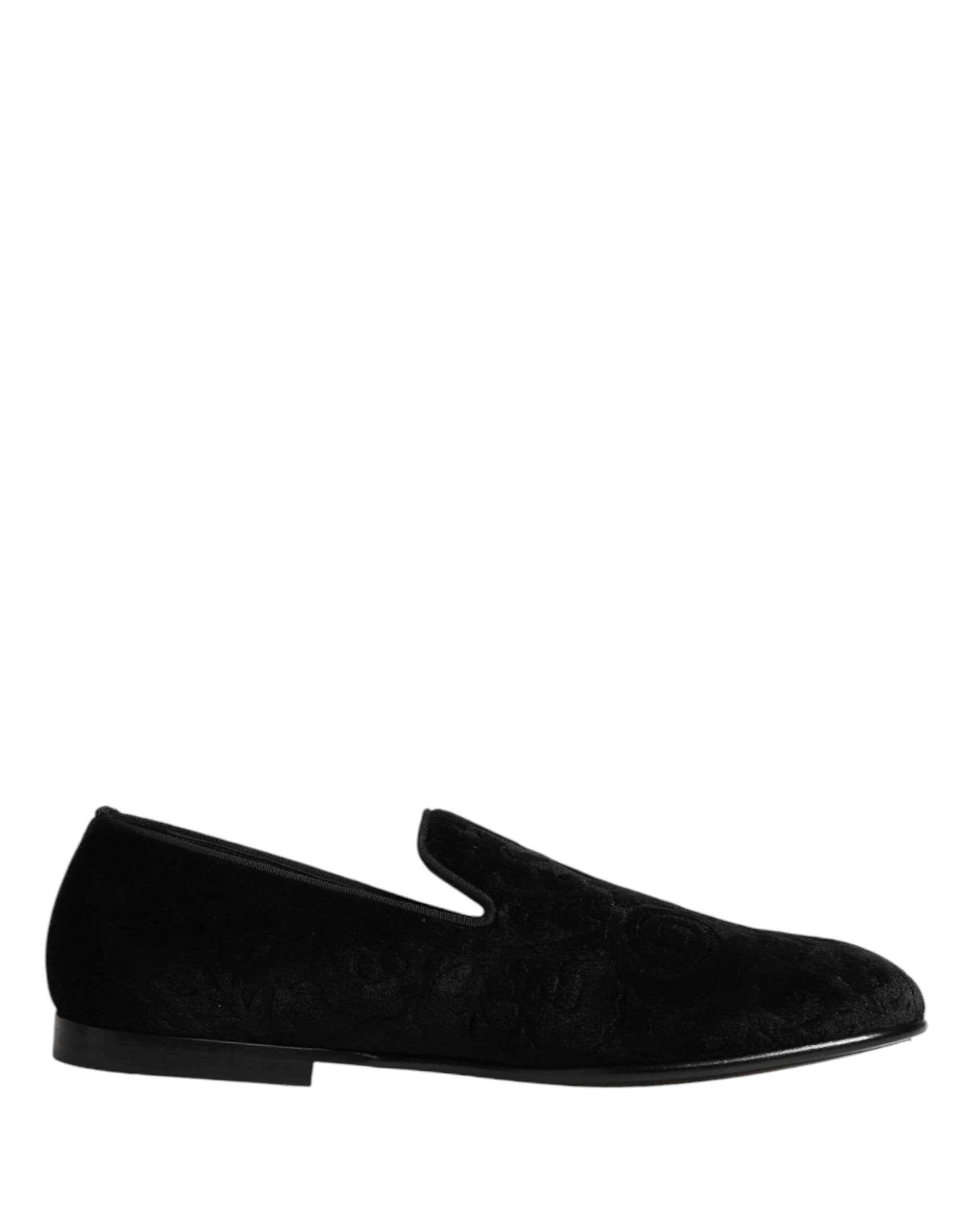 Dolce & Gabbana Black Velvet Slip On Loafers Formal Men Shoes by Dolce & Gabbana
