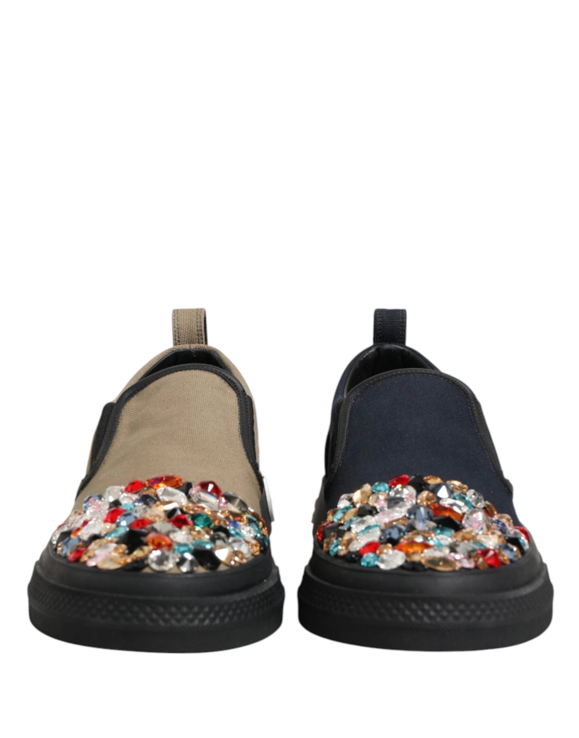 Dolce & Gabbana Blue Canvas Embellished Slip On Men Sneakers Shoes by Dolce & Gabbana