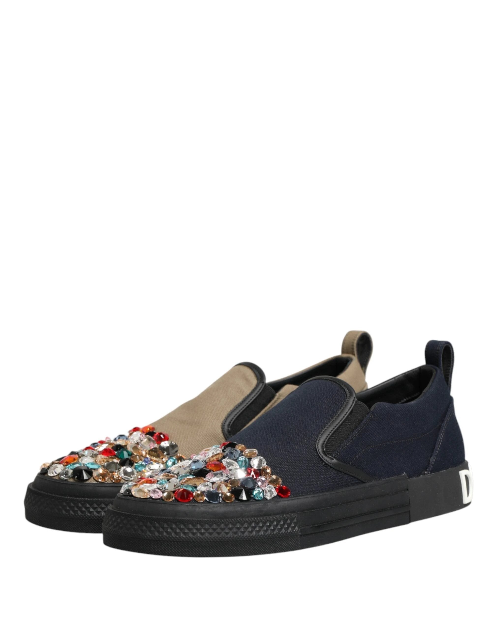 Dolce & Gabbana Blue Canvas Embellished Slip On Men Sneakers Shoes by Dolce & Gabbana