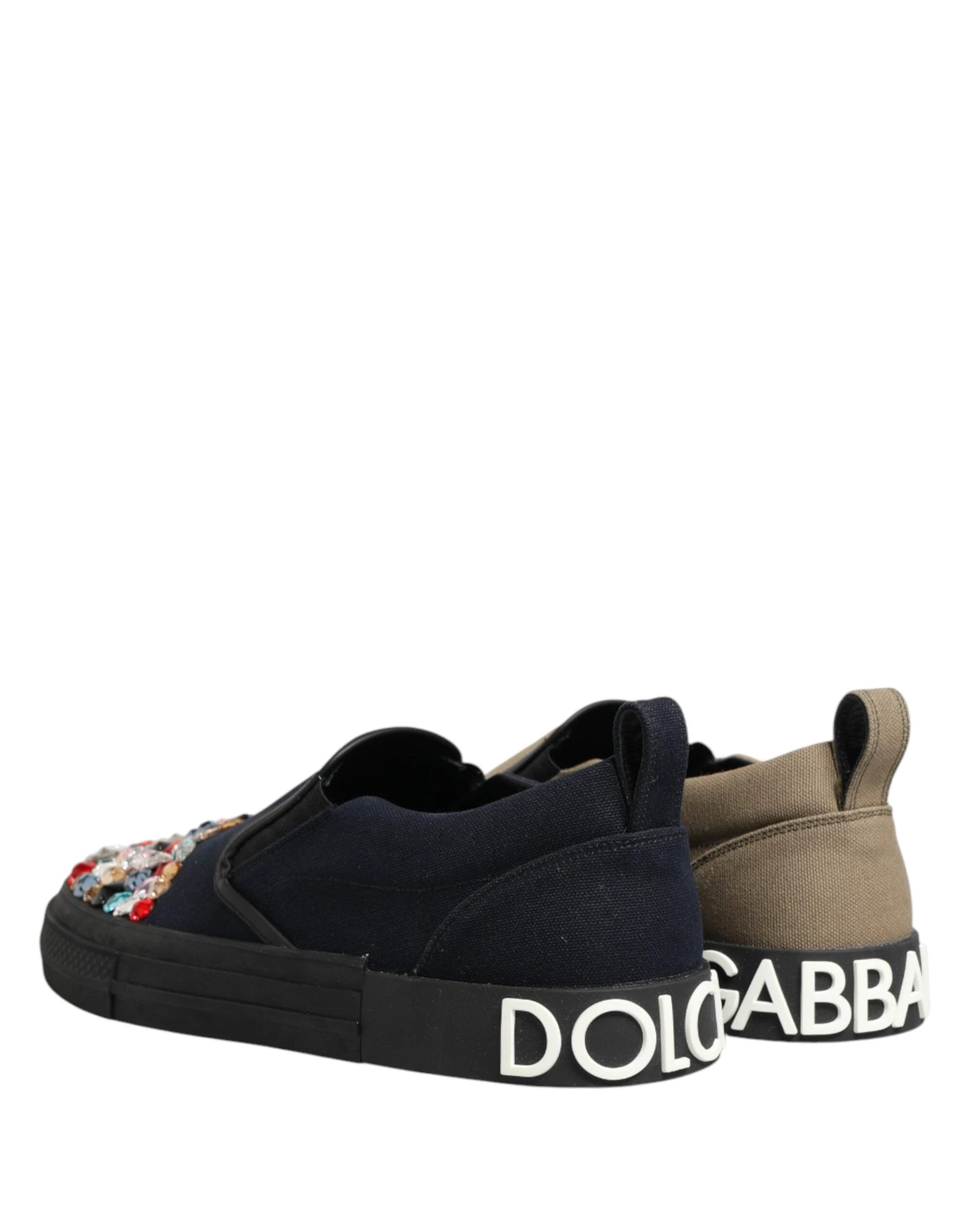 Dolce & Gabbana Blue Canvas Embellished Slip On Men Sneakers Shoes by Dolce & Gabbana