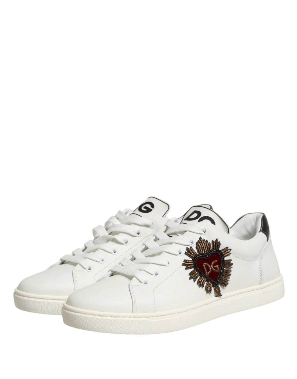 Baskets Dolce &amp; Gabbana en cuir blanc avec patch Sacré-Cœur