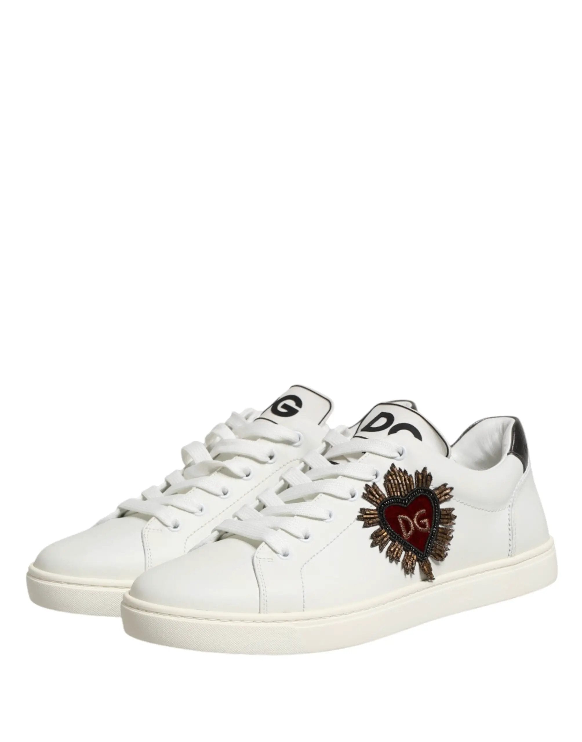 Baskets Dolce &amp; Gabbana en cuir blanc avec patch Sacré-Cœur