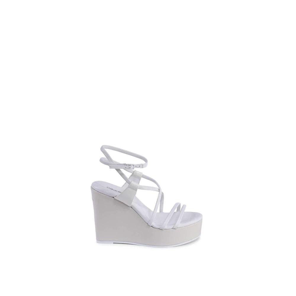 Calvin Klein White Leather Wedge Sandals by Calvin Klein