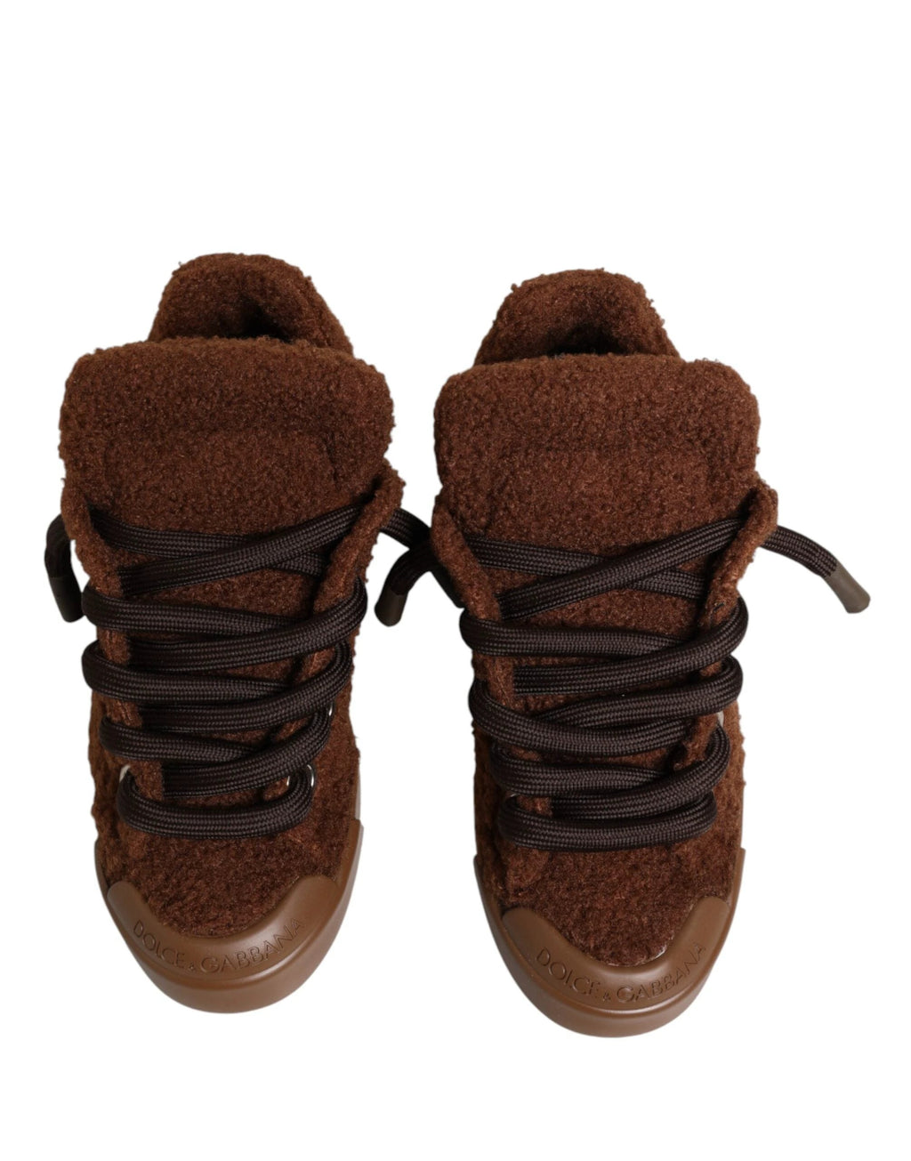 Dolce & Gabbana Brown Faux Shearling Low Top Sneakers Shoes by Dolce & Gabbana