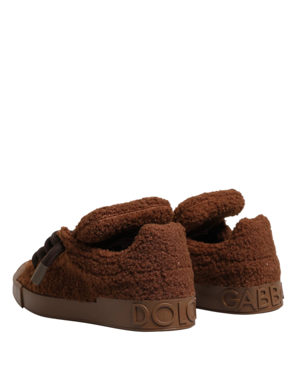 Dolce & Gabbana Brown Faux Shearling Low Top Sneakers Shoes by Dolce & Gabbana