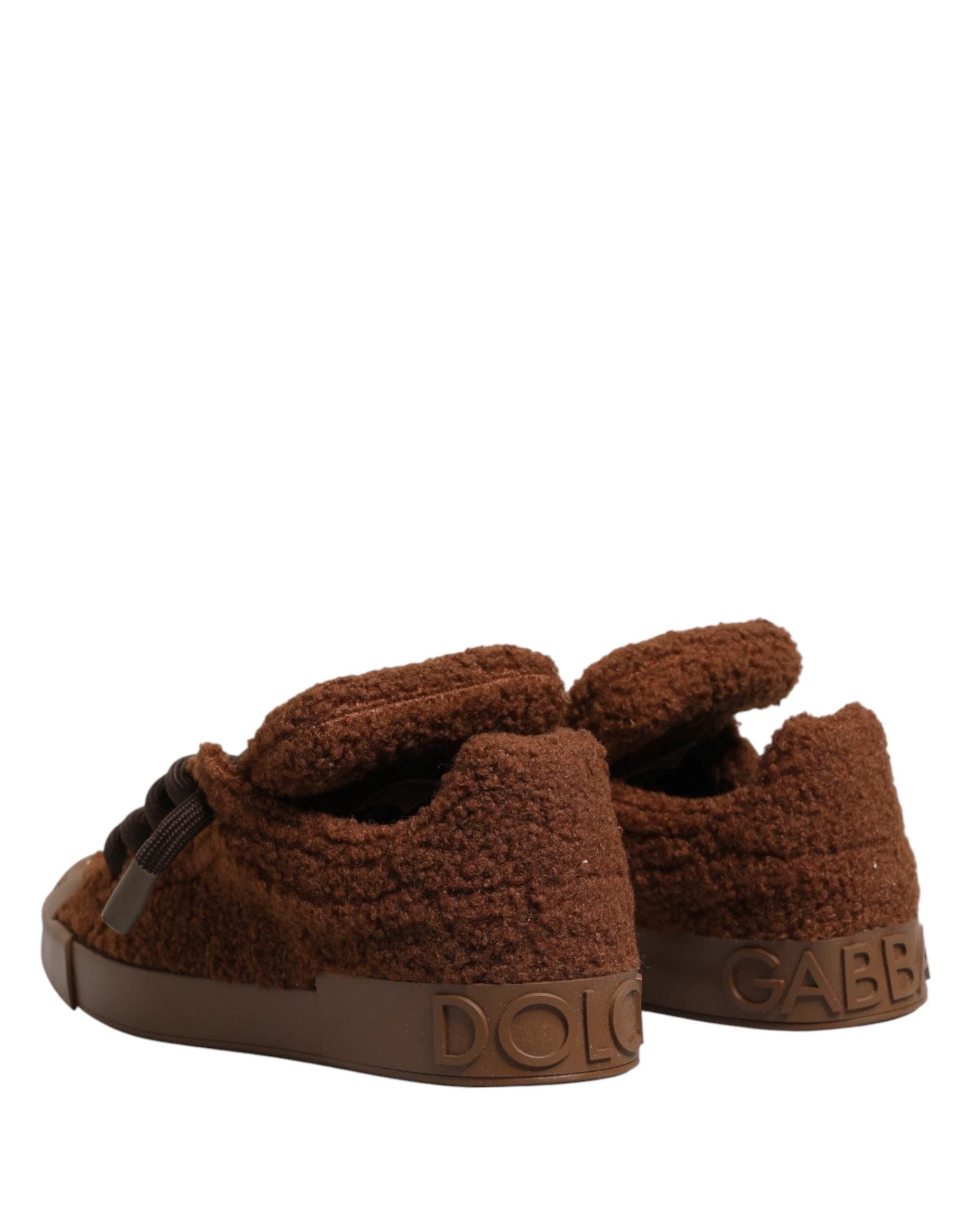 Dolce & Gabbana Brown Faux Shearling Low Top Sneakers Shoes by Dolce & Gabbana