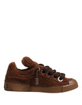 Dolce & Gabbana Brown Faux Shearling Low Top Sneakers Shoes by Dolce & Gabbana