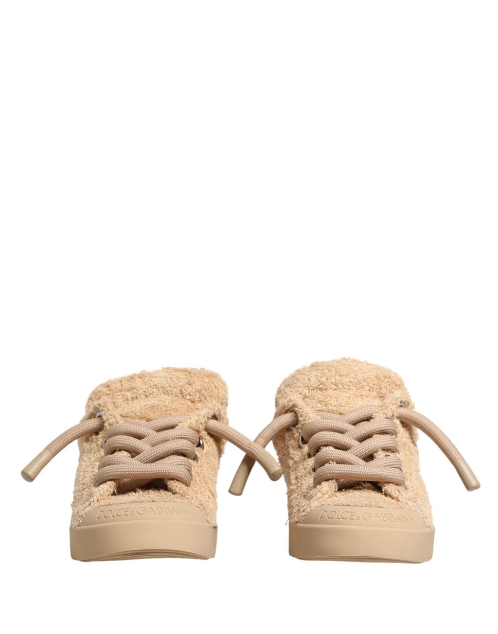 Dolce & Gabbana Shoes Beige Faux Shearling Low Top Sneakers by Dolce & Gabbana