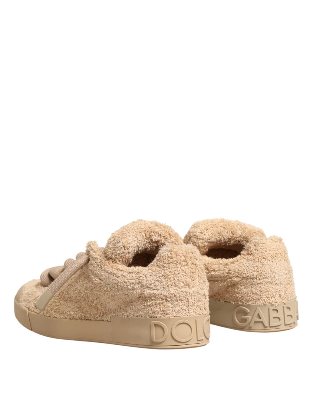 Dolce & Gabbana Shoes Beige Faux Shearling Low Top Sneakers by Dolce & Gabbana
