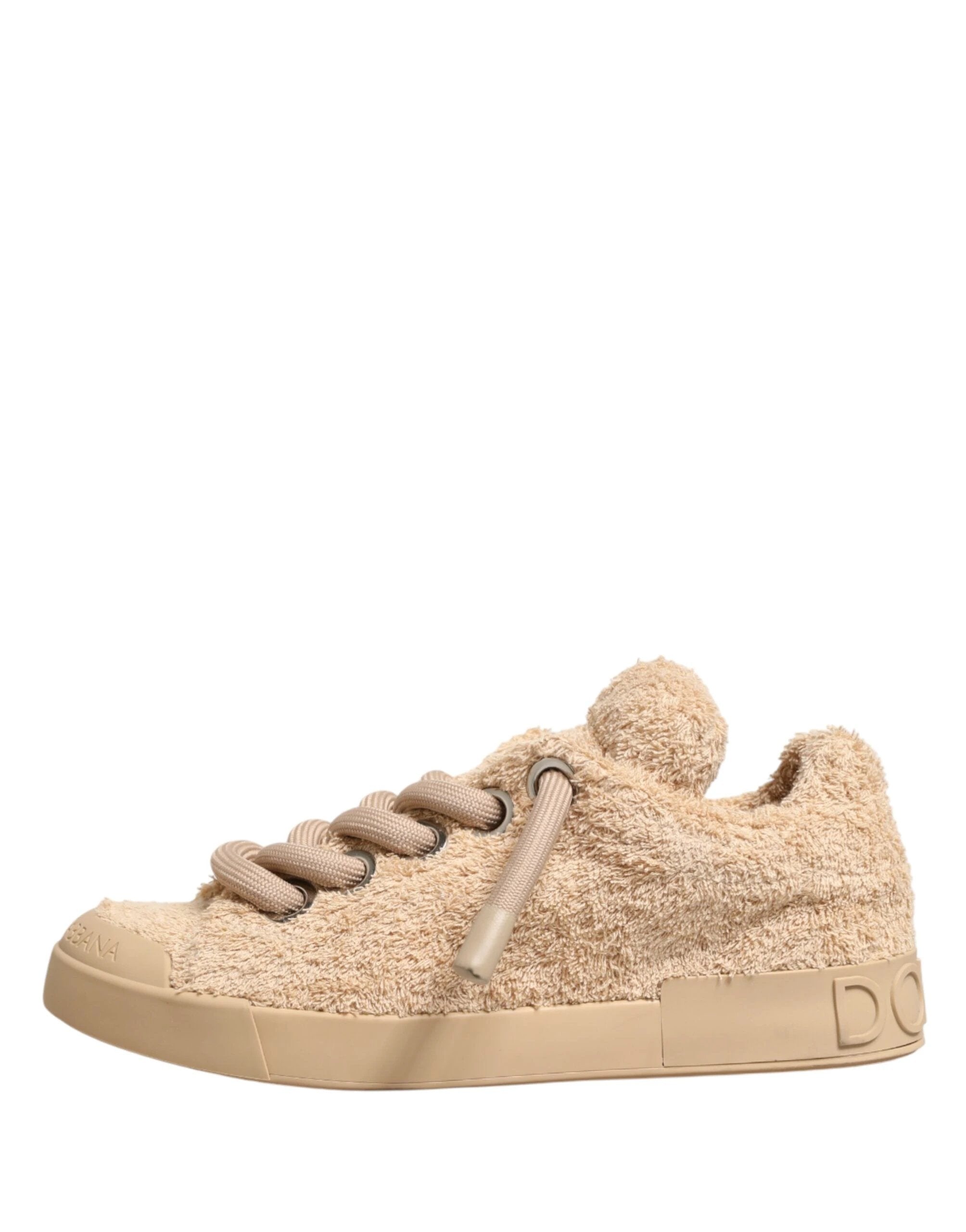 Dolce & Gabbana Shoes Beige Faux Shearling Low Top Sneakers by Dolce & Gabbana