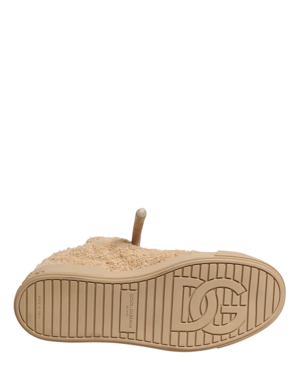 Dolce & Gabbana Shoes Beige Faux Shearling Low Top Sneakers by Dolce & Gabbana