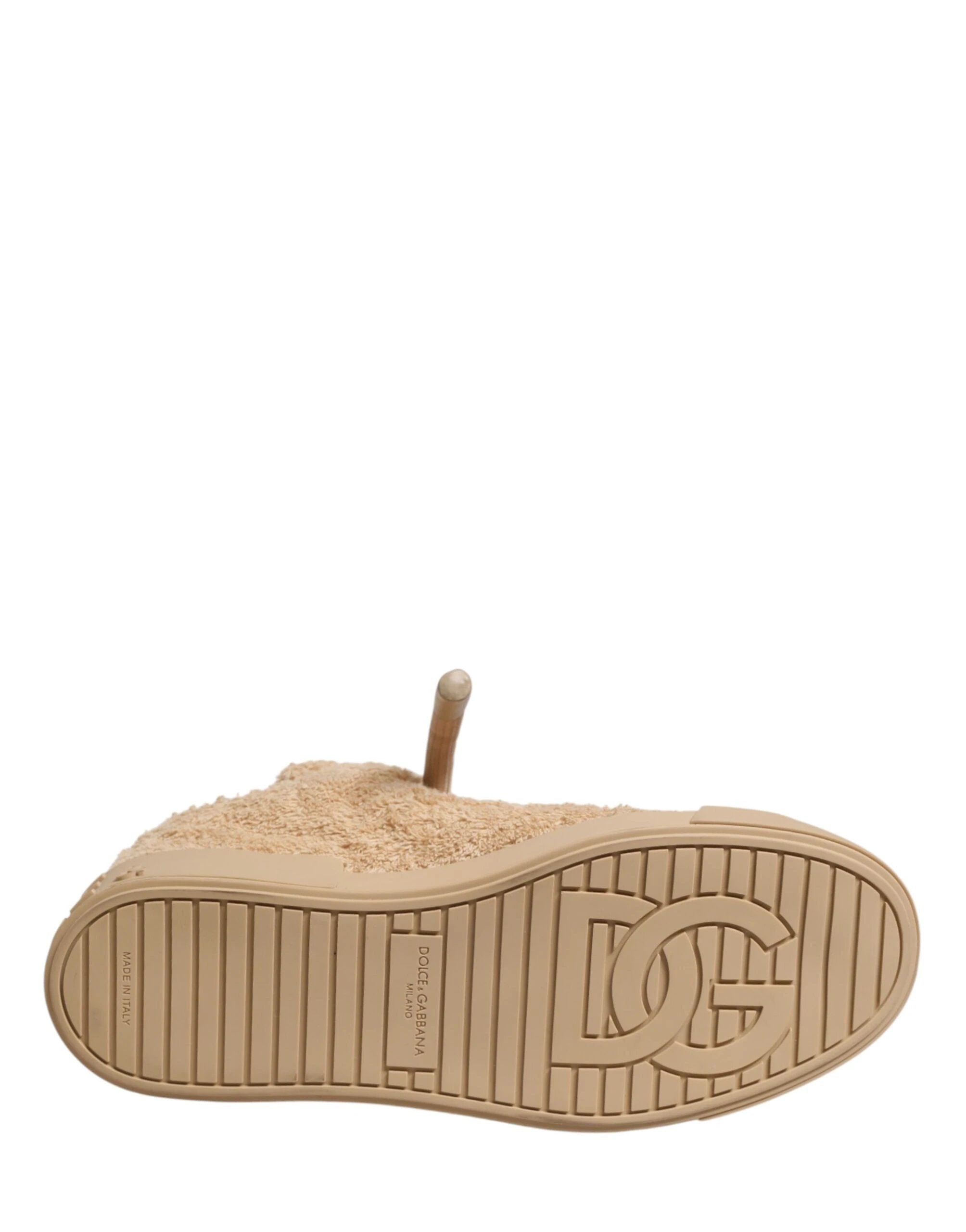 Dolce & Gabbana Shoes Beige Faux Shearling Low Top Sneakers by Dolce & Gabbana