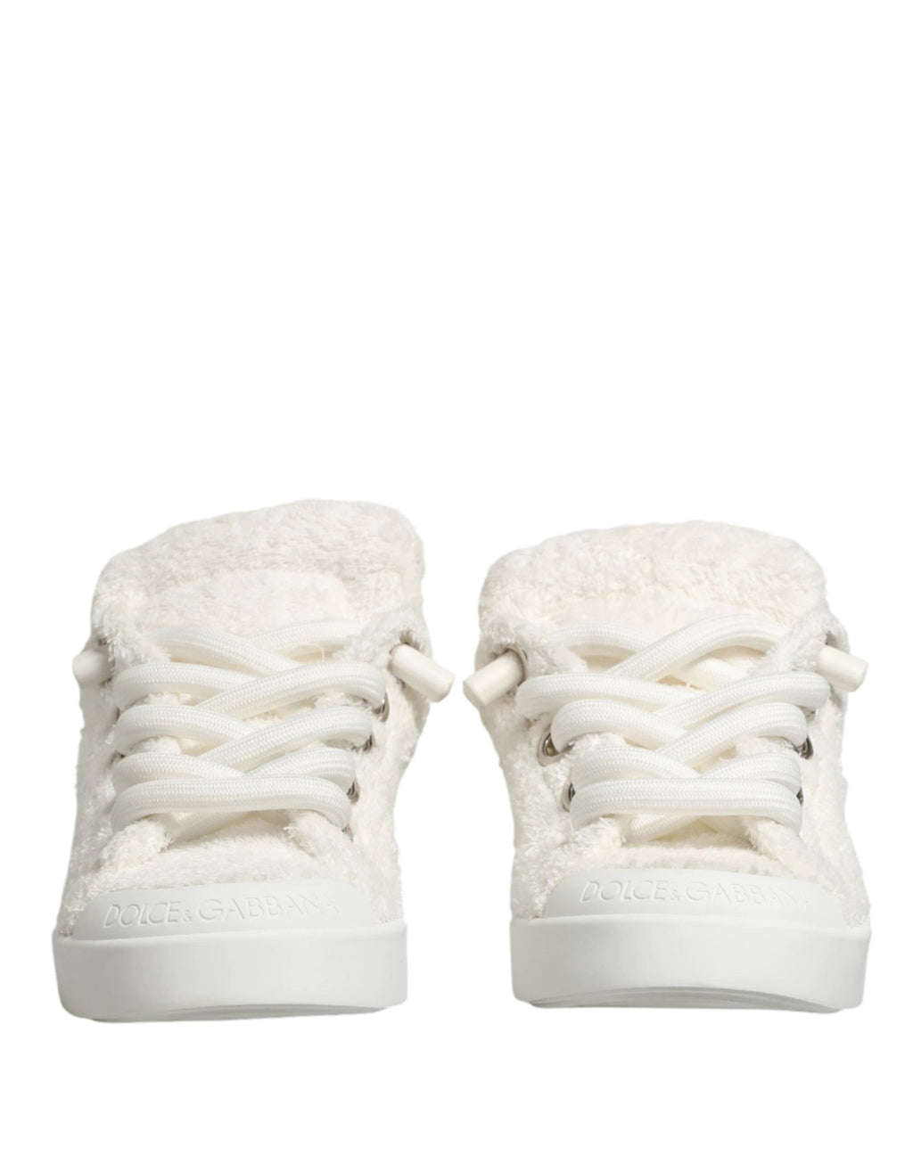 Dolce & Gabbana White Faux Shearling Low Top Sneakers Shoes by Dolce & Gabbana