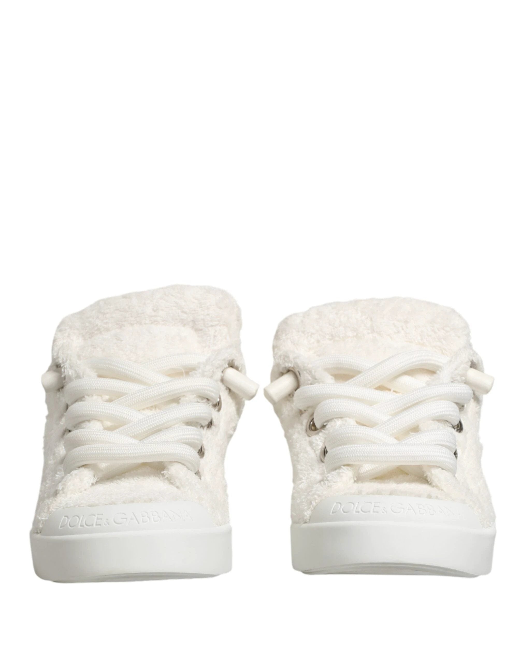 Dolce & Gabbana White Faux Shearling Low Top Sneakers Shoes by Dolce & Gabbana