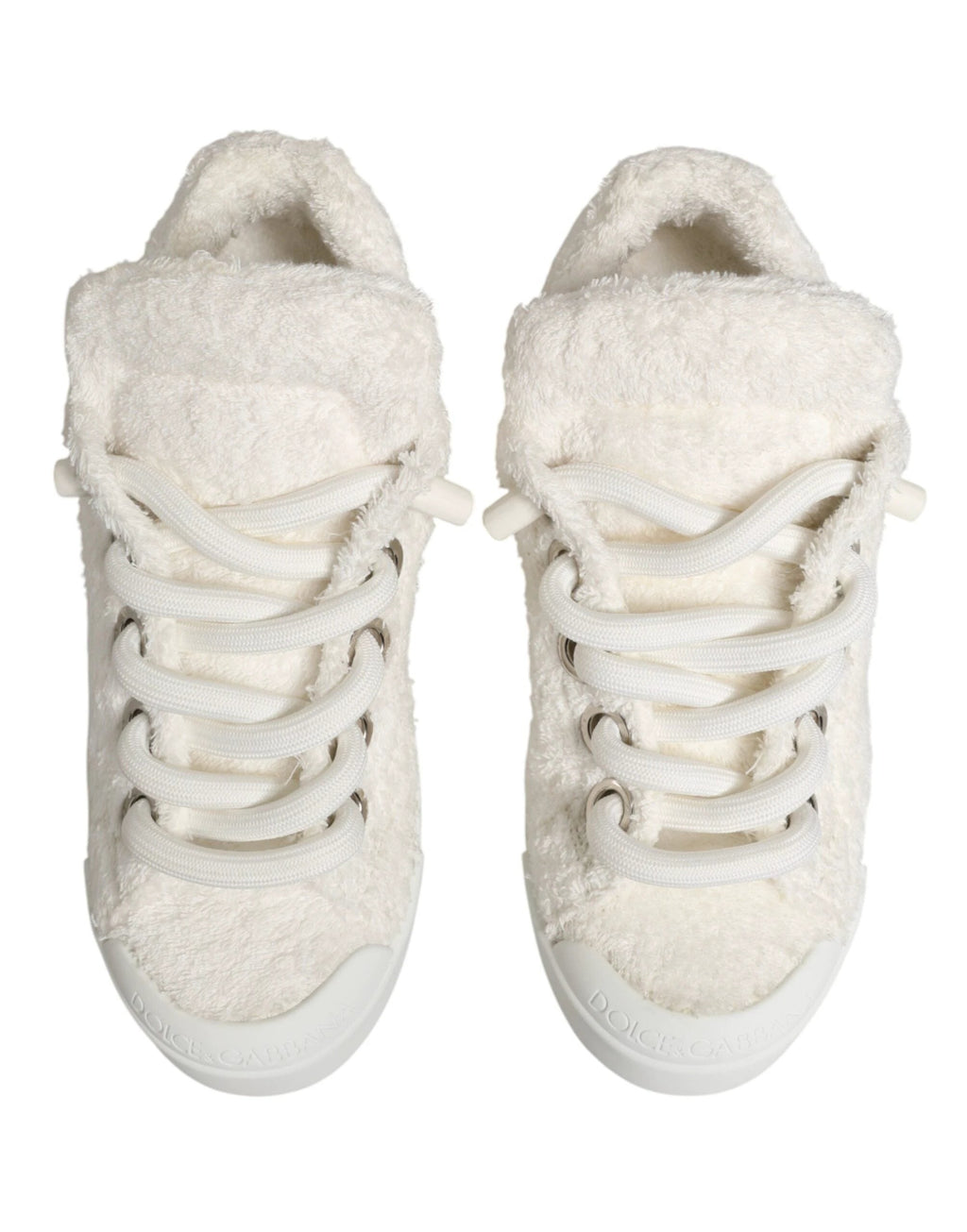 Dolce & Gabbana White Faux Shearling Low Top Sneakers Shoes by Dolce & Gabbana