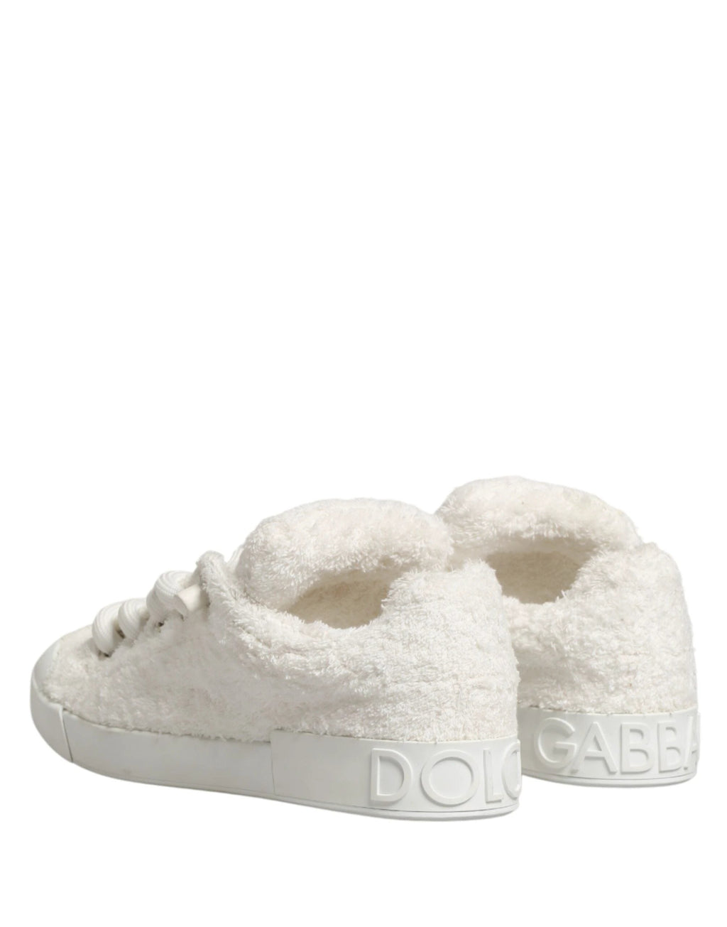 Dolce & Gabbana White Faux Shearling Low Top Sneakers Shoes by Dolce & Gabbana