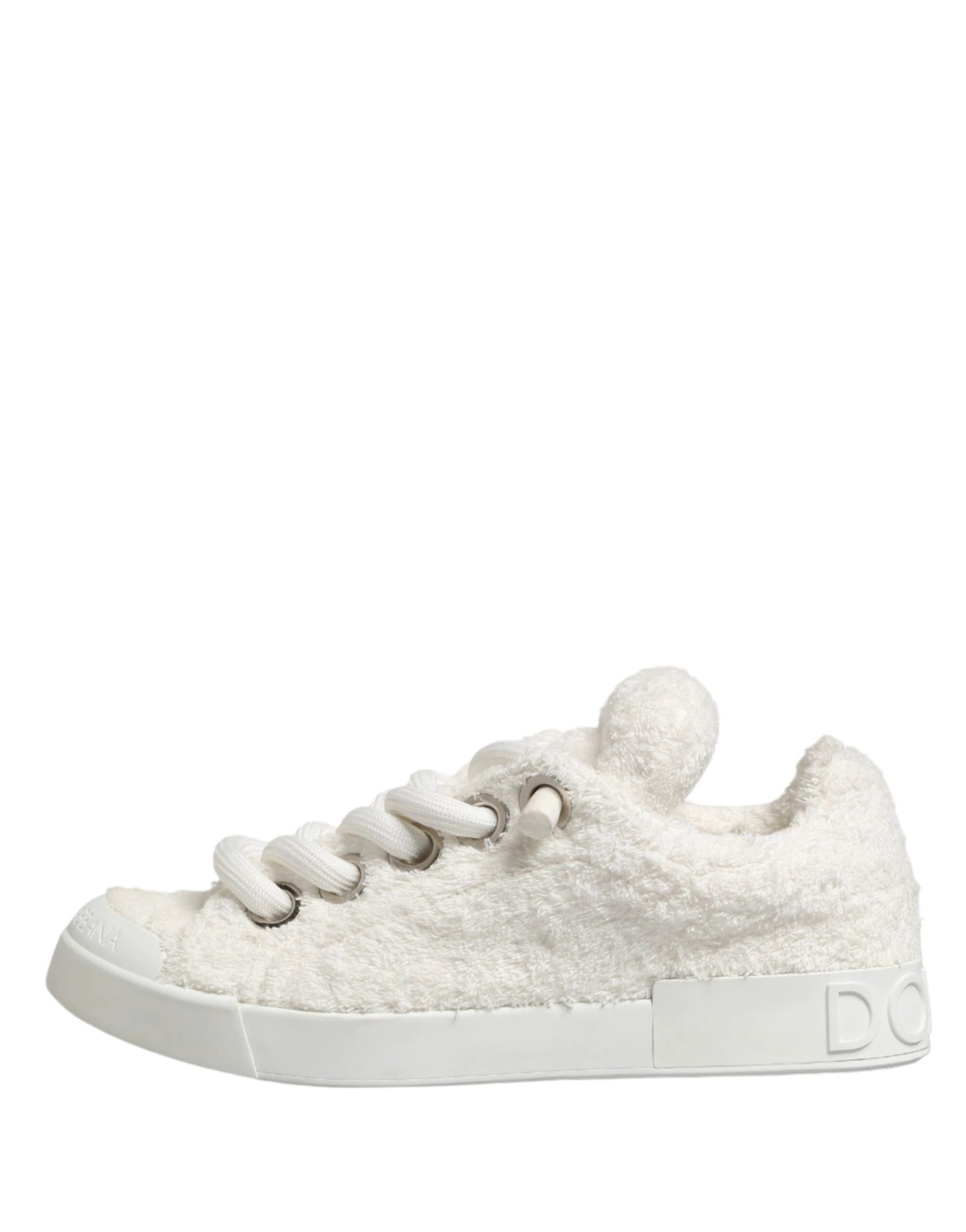 Dolce & Gabbana White Faux Shearling Low Top Sneakers Shoes by Dolce & Gabbana