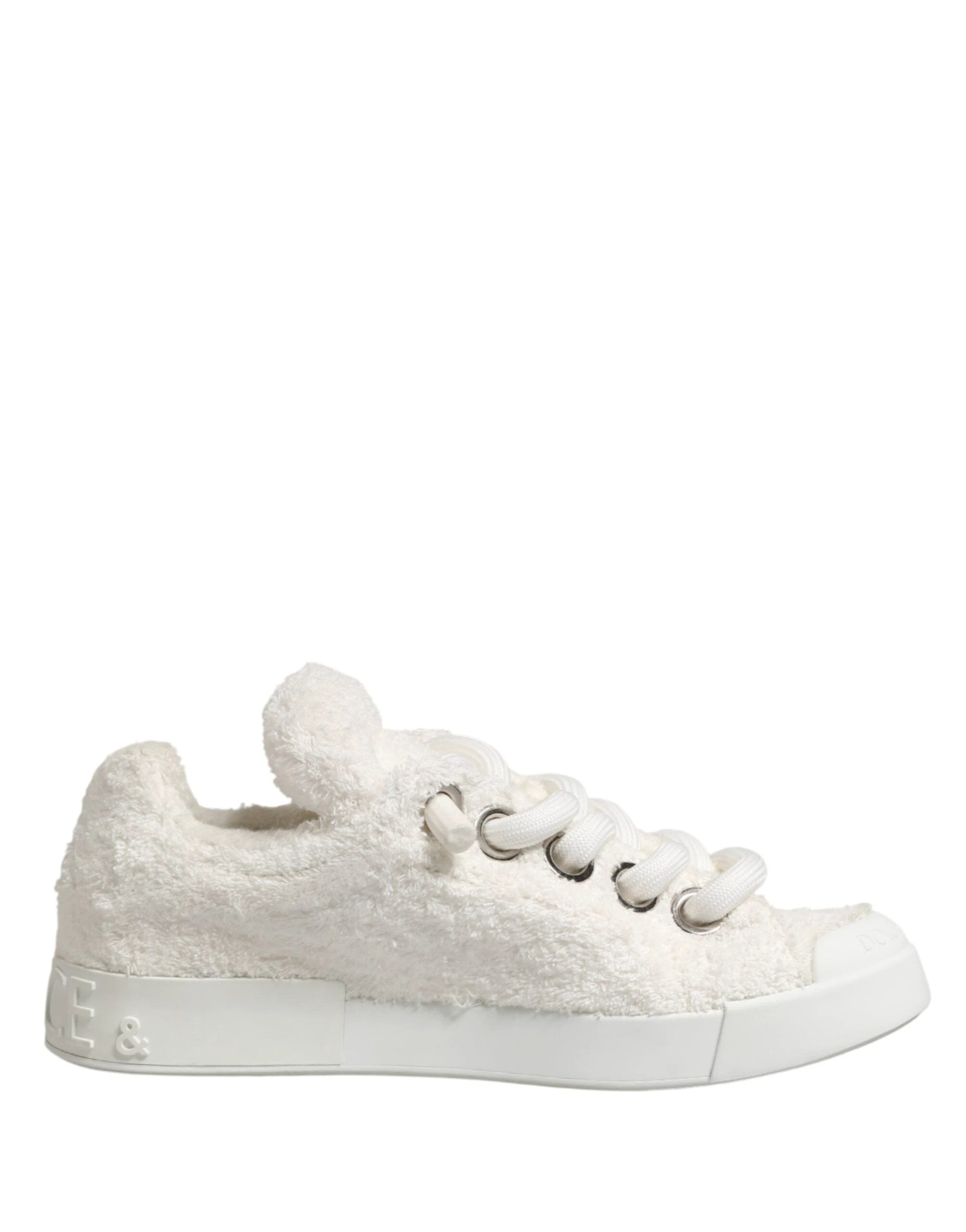 Dolce & Gabbana White Faux Shearling Low Top Sneakers Shoes by Dolce & Gabbana