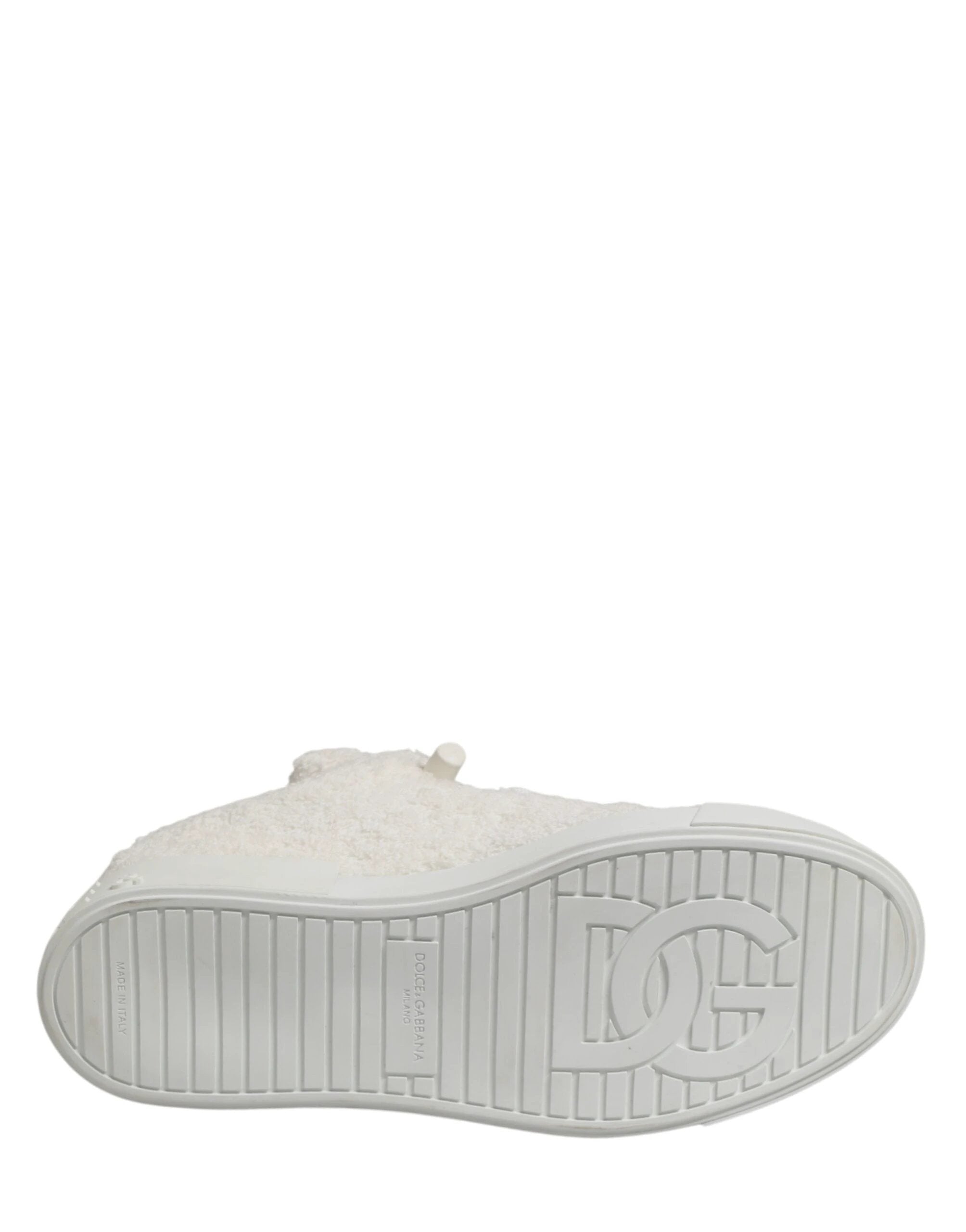 Dolce & Gabbana White Faux Shearling Low Top Sneakers Shoes by Dolce & Gabbana