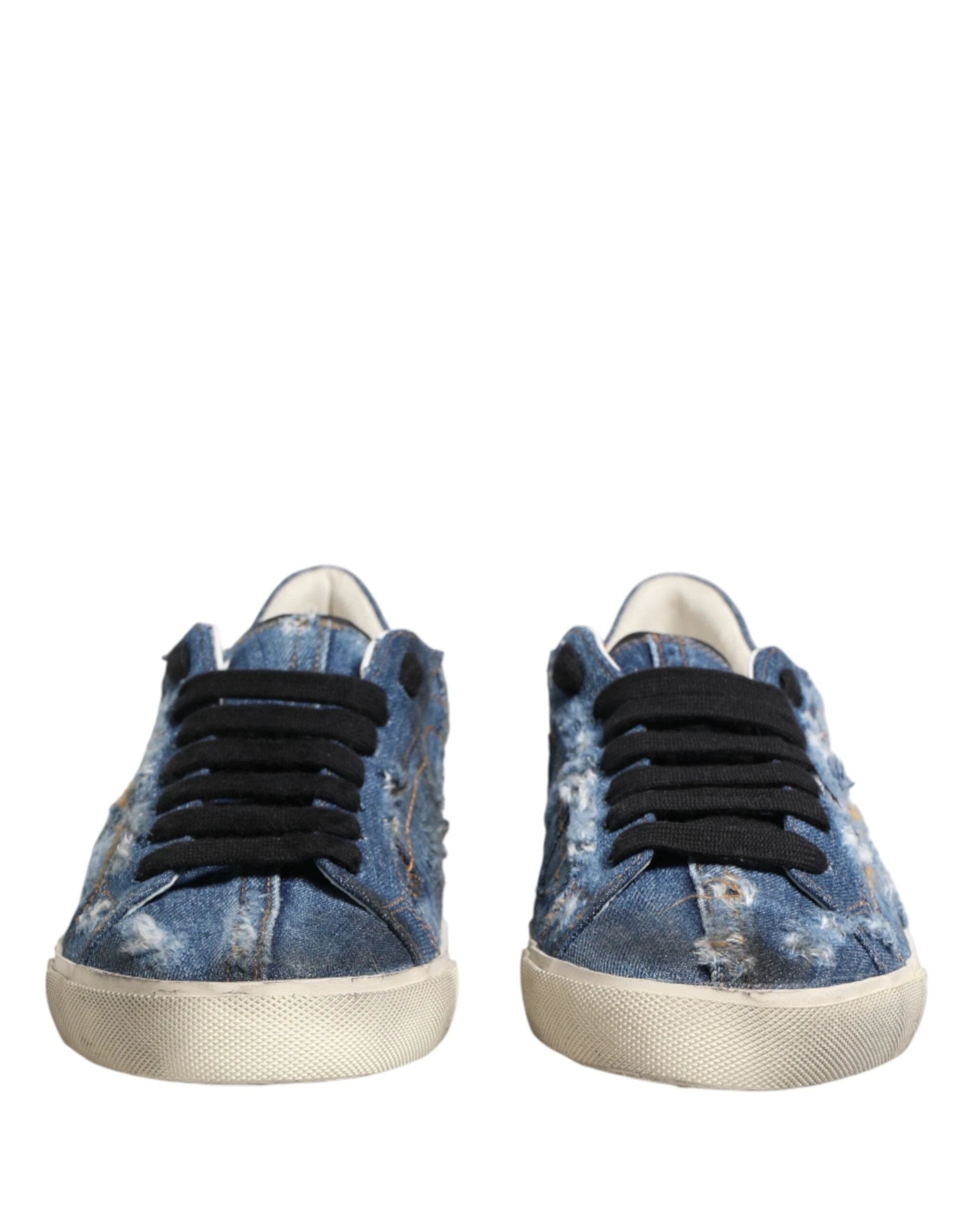 Dolce & Gabbana Blue Distressed Denim Low Top Sneakers Shoes by Dolce & Gabbana