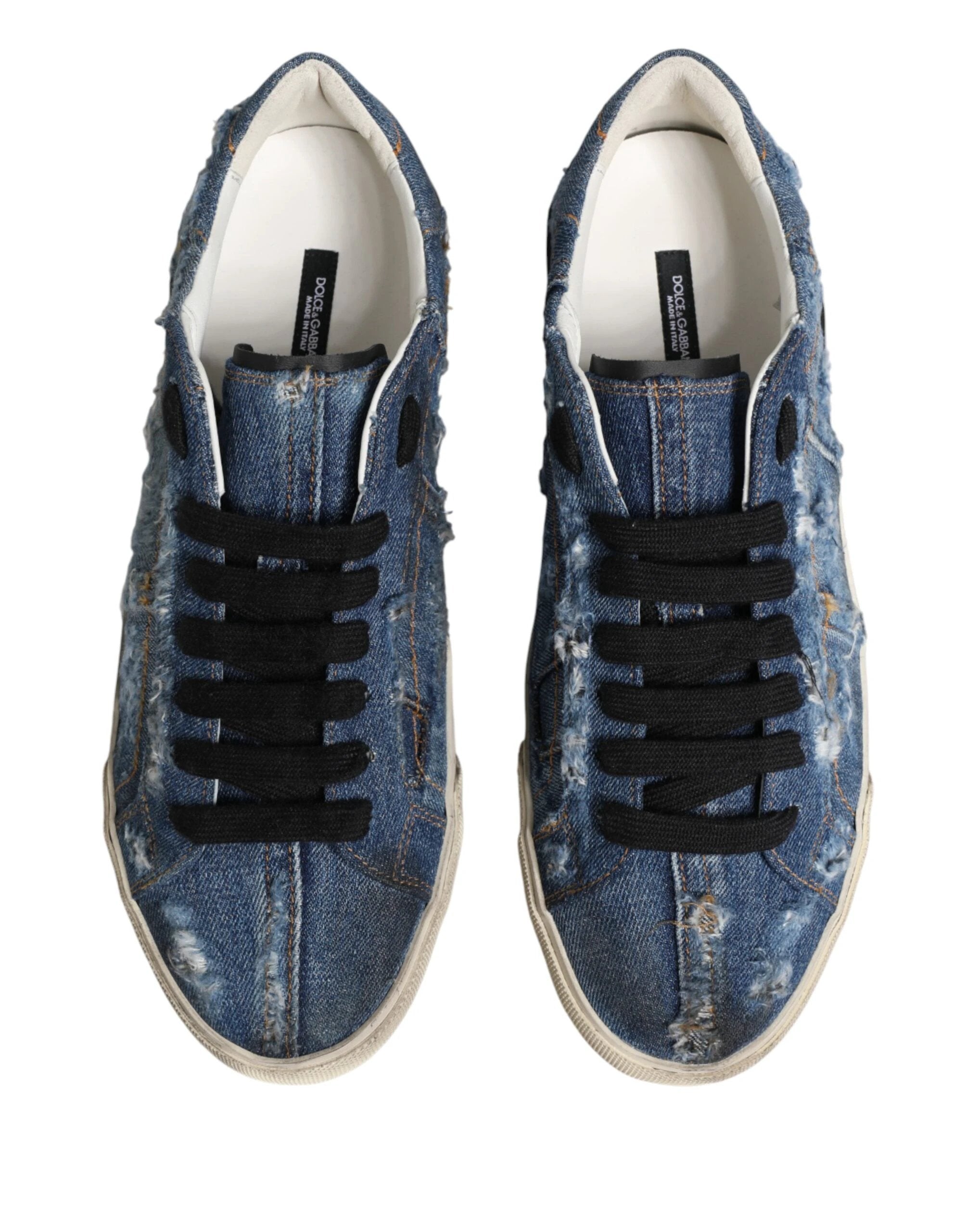 Dolce & Gabbana Blue Distressed Denim Low Top Sneakers Shoes by Dolce & Gabbana
