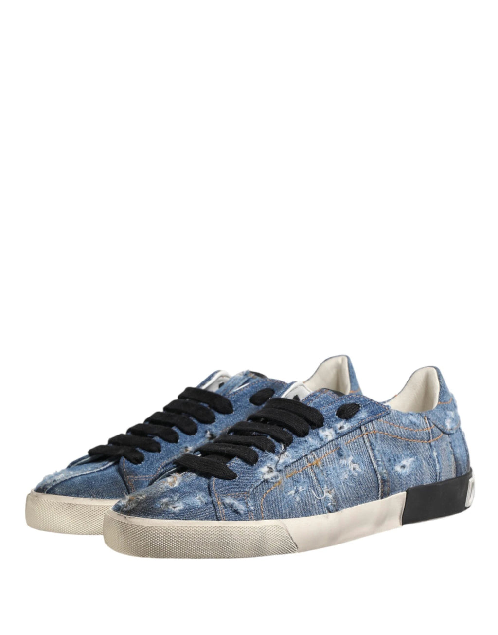 Dolce & Gabbana Blue Distressed Denim Low Top Sneakers Shoes by Dolce & Gabbana