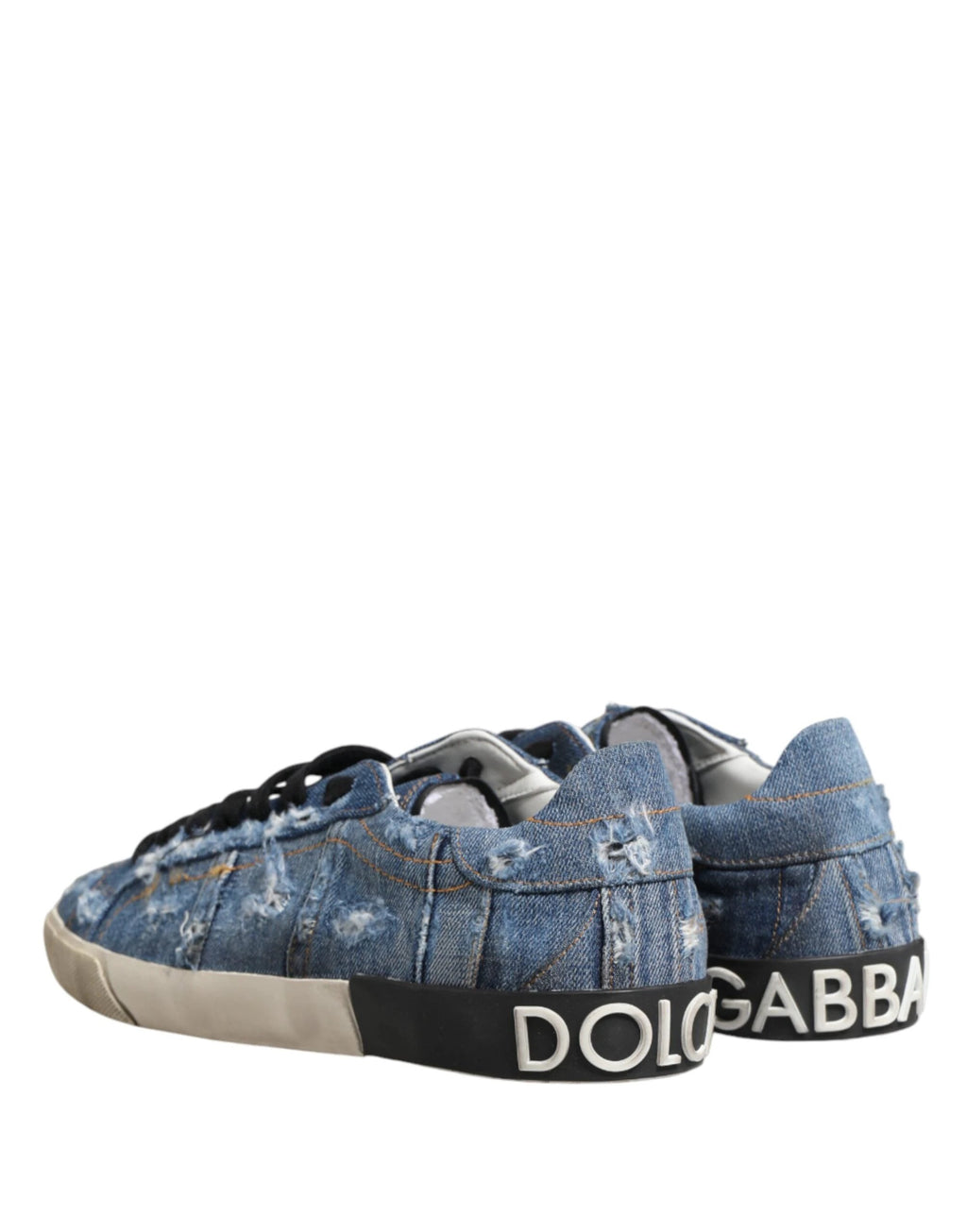 Dolce & Gabbana Blue Distressed Denim Low Top Sneakers Shoes by Dolce & Gabbana