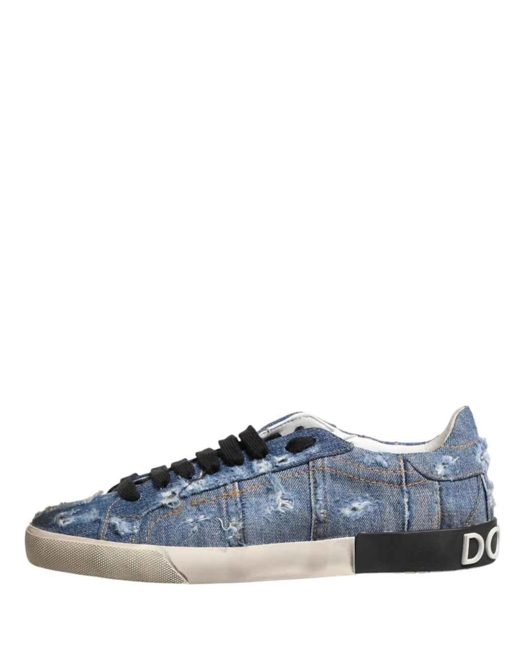 Dolce & Gabbana Blue Distressed Denim Low Top Sneakers Shoes by Dolce & Gabbana