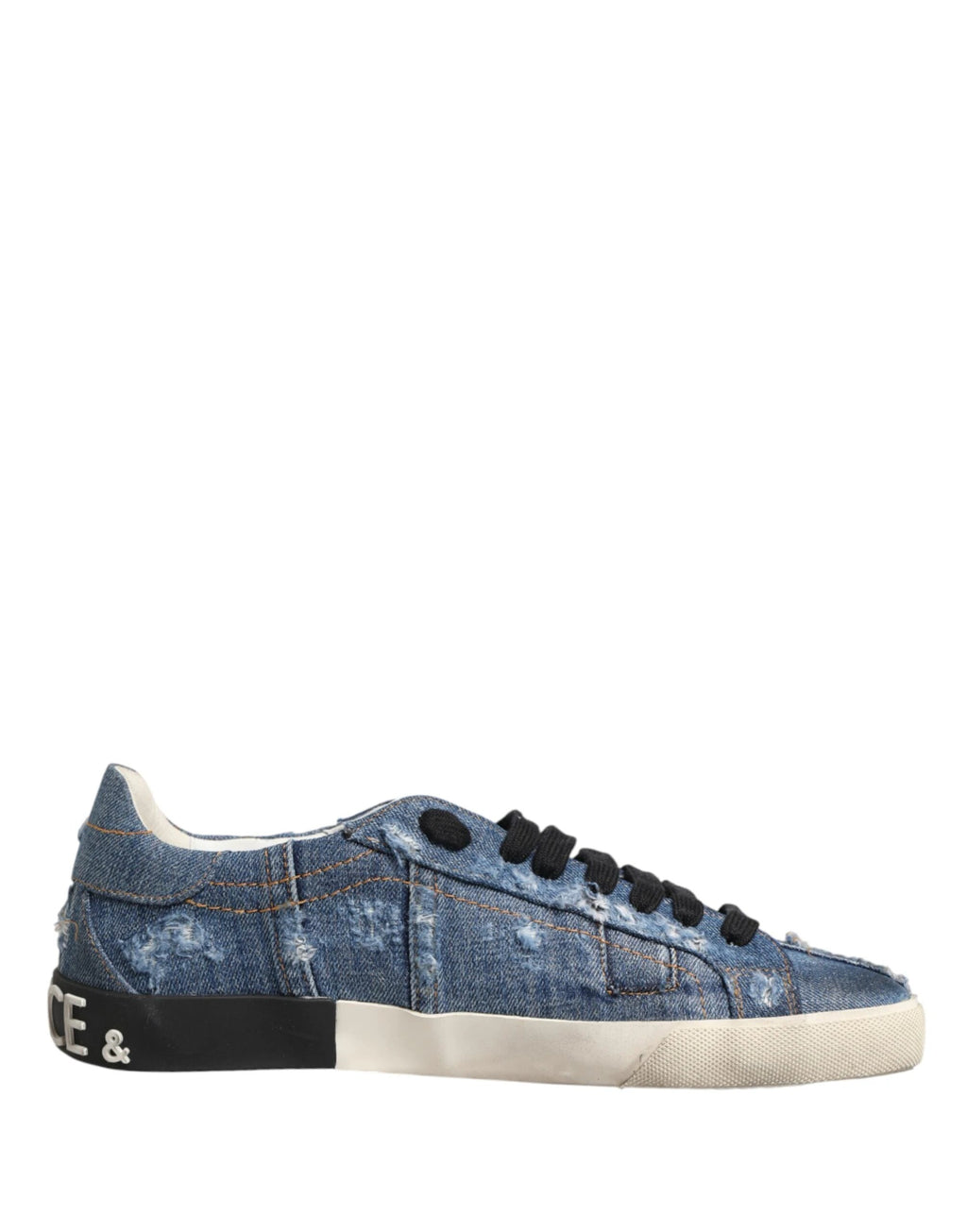 Dolce & Gabbana Blue Distressed Denim Low Top Sneakers Shoes by Dolce & Gabbana