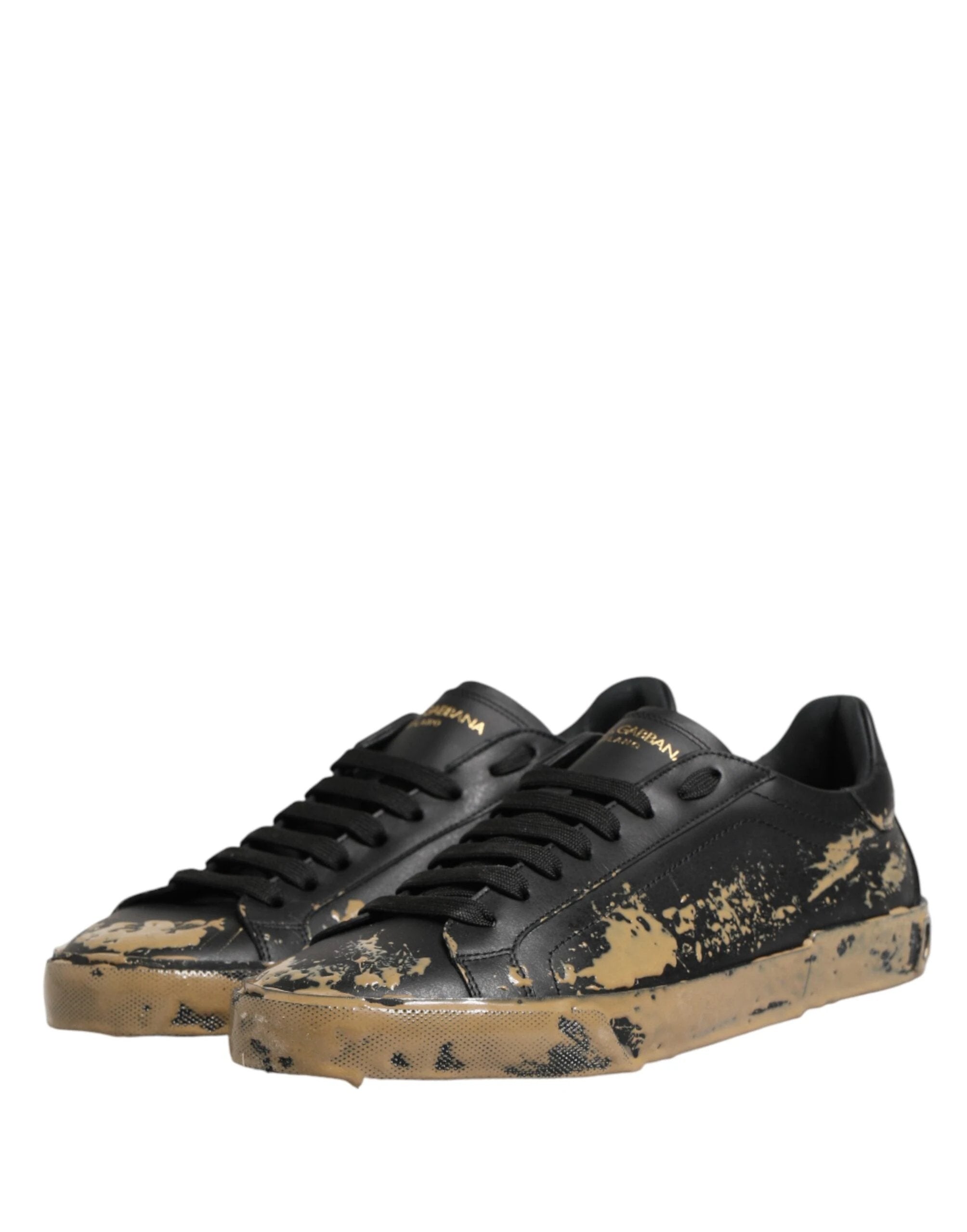 Dolce & Gabbana Black Portofino Mud Effect Low Top Sneakers Shoes by Dolce & Gabbana