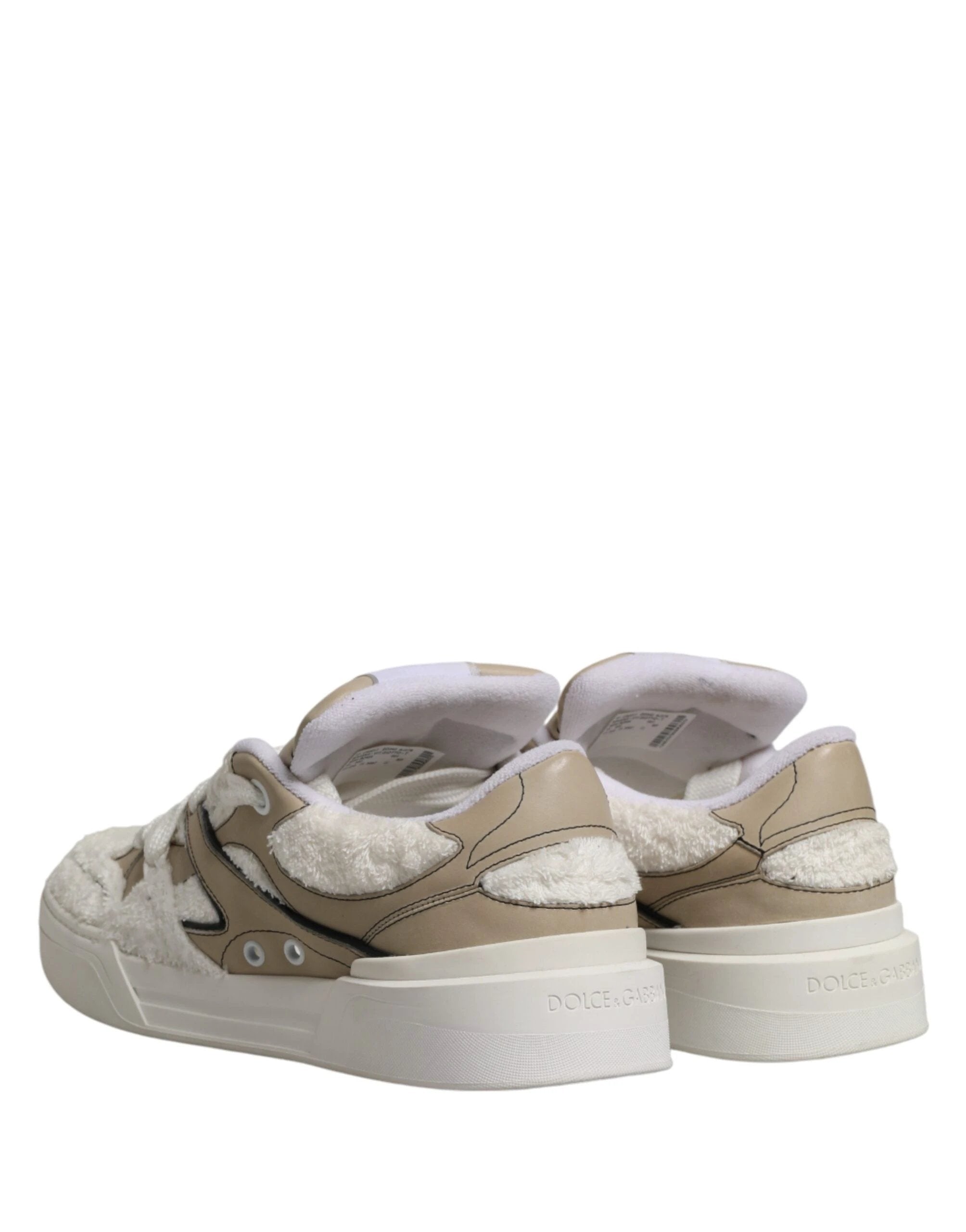 Dolce & Gabbana White Beige Faux Shearling Low Top Sneakers Shoes by Dolce & Gabbana
