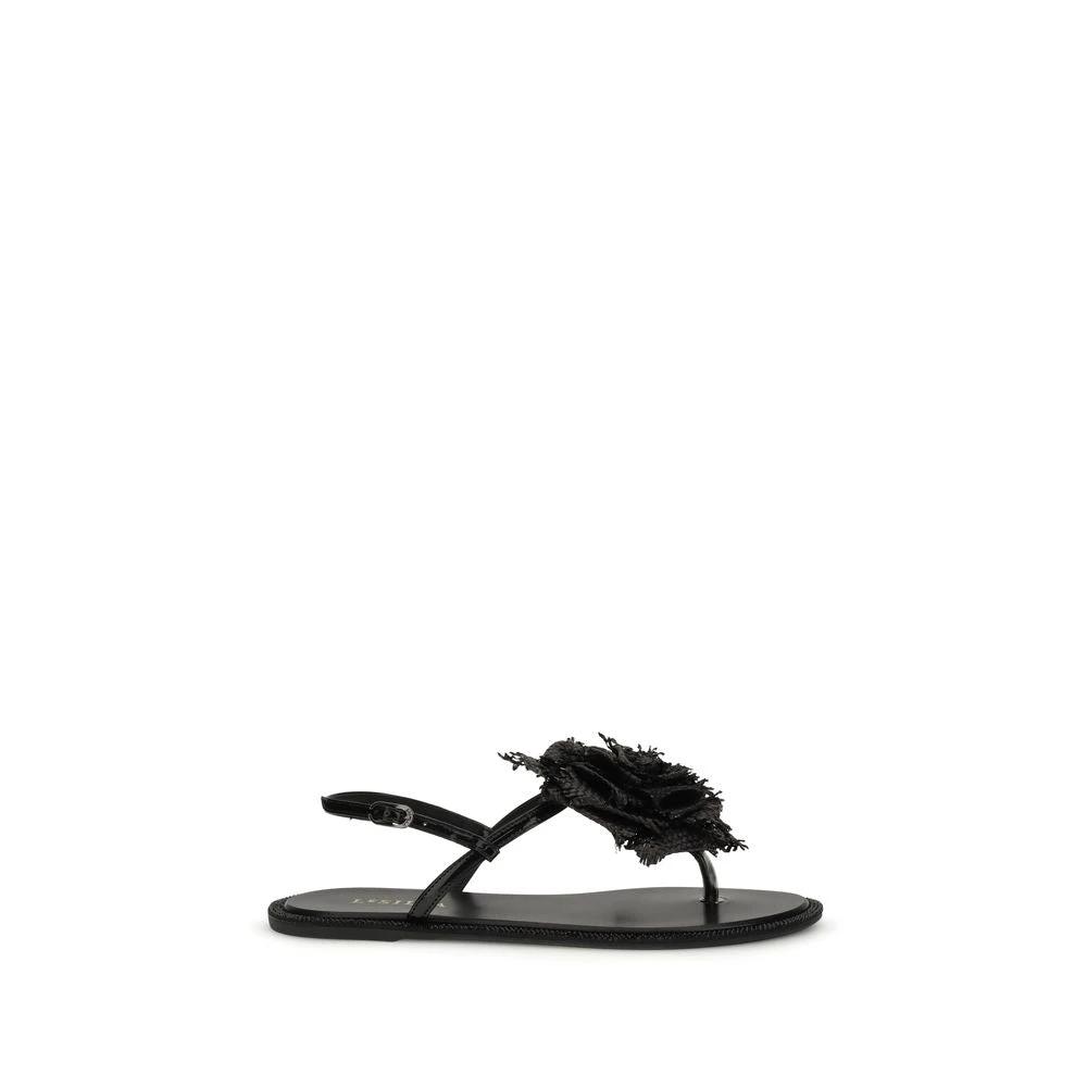 LE SILLA Black Calf Leather Bos Taurus Flat Sandals by LE SILLA