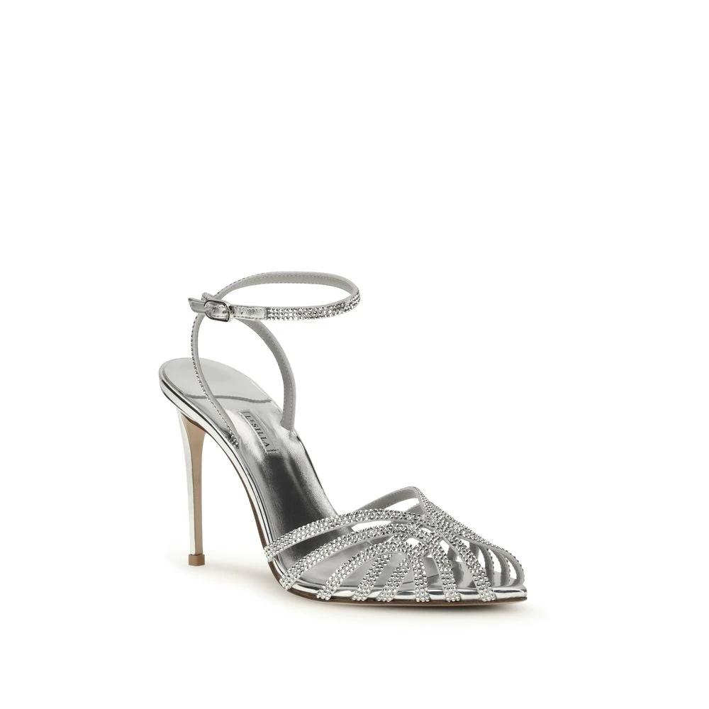 LE SILLA Silver Calf Leather Bos Taurus Stiletto Heel Sandals by LE SILLA