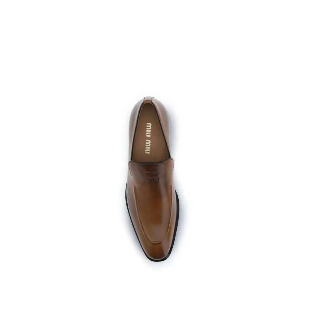Miu Miu Brown Calf Leather Bos Taurus Slip-On Loafers by Miu Miu