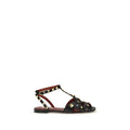 Sandales plates en cuir de chèvre noir Valentino Garavani