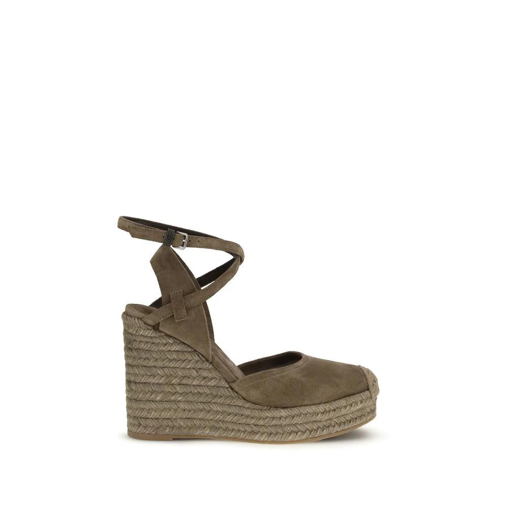Brunello Cucinelli Beige Calf Leather Bos Taurus Espadrilles by Brunello Cucinelli