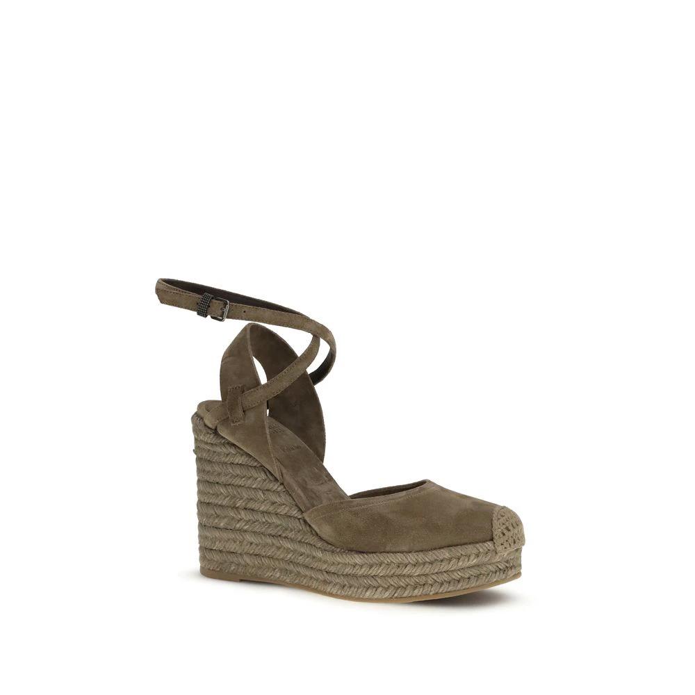 Brunello Cucinelli Beige Calf Leather Bos Taurus Espadrilles by Brunello Cucinelli