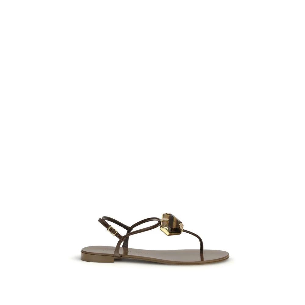 Giuseppe Zanotti Brown Stainless Steel Flat Sandals by Giuseppe Zanotti