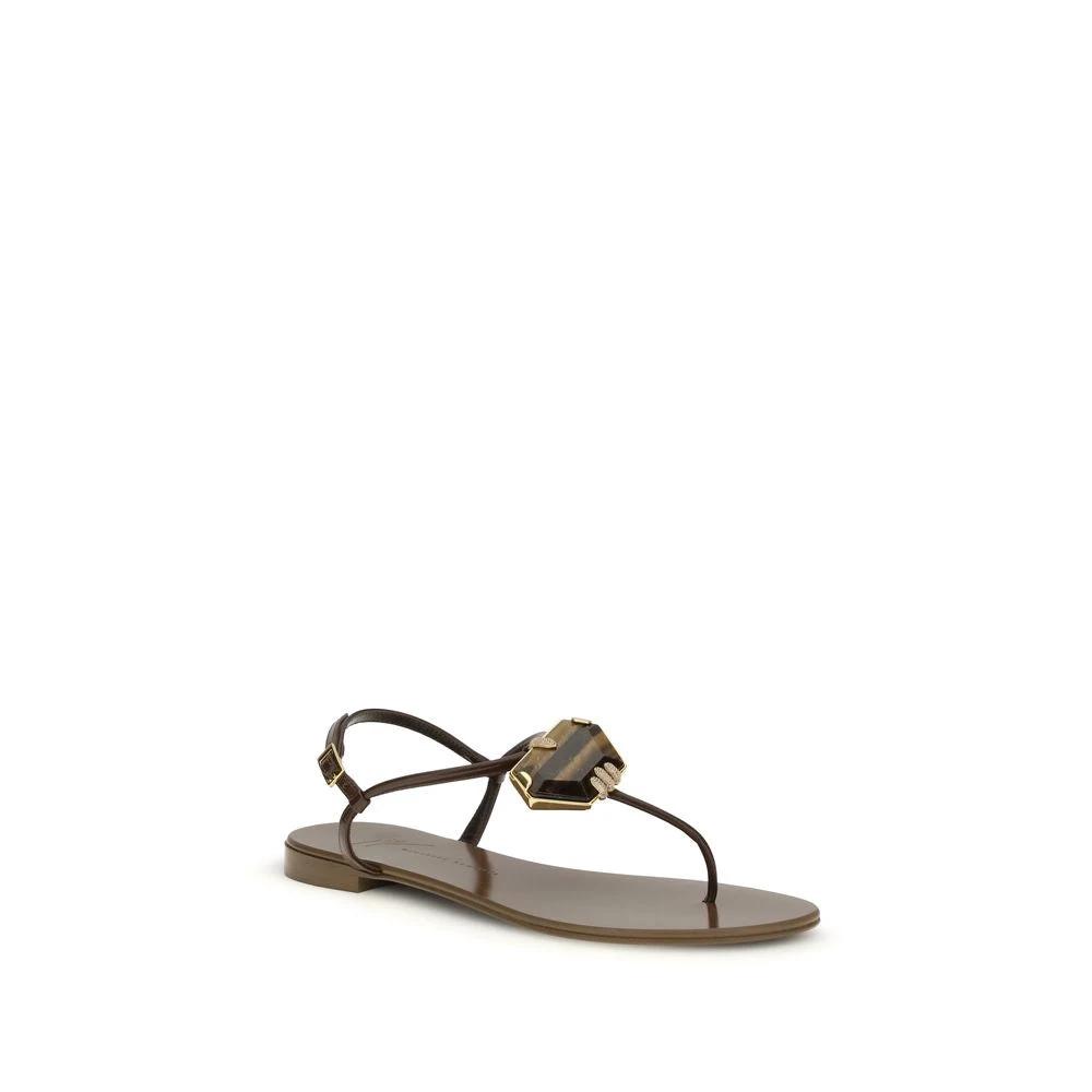 Giuseppe Zanotti Brown Stainless Steel Flat Sandals by Giuseppe Zanotti