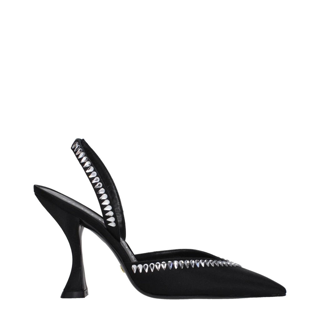 Sandales à talons aiguilles en satin noir Stuart Weitzman