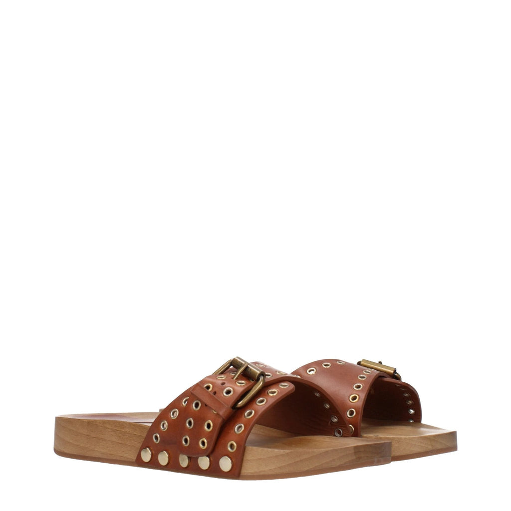 Pantoufles en cuir marron Isabel Marant