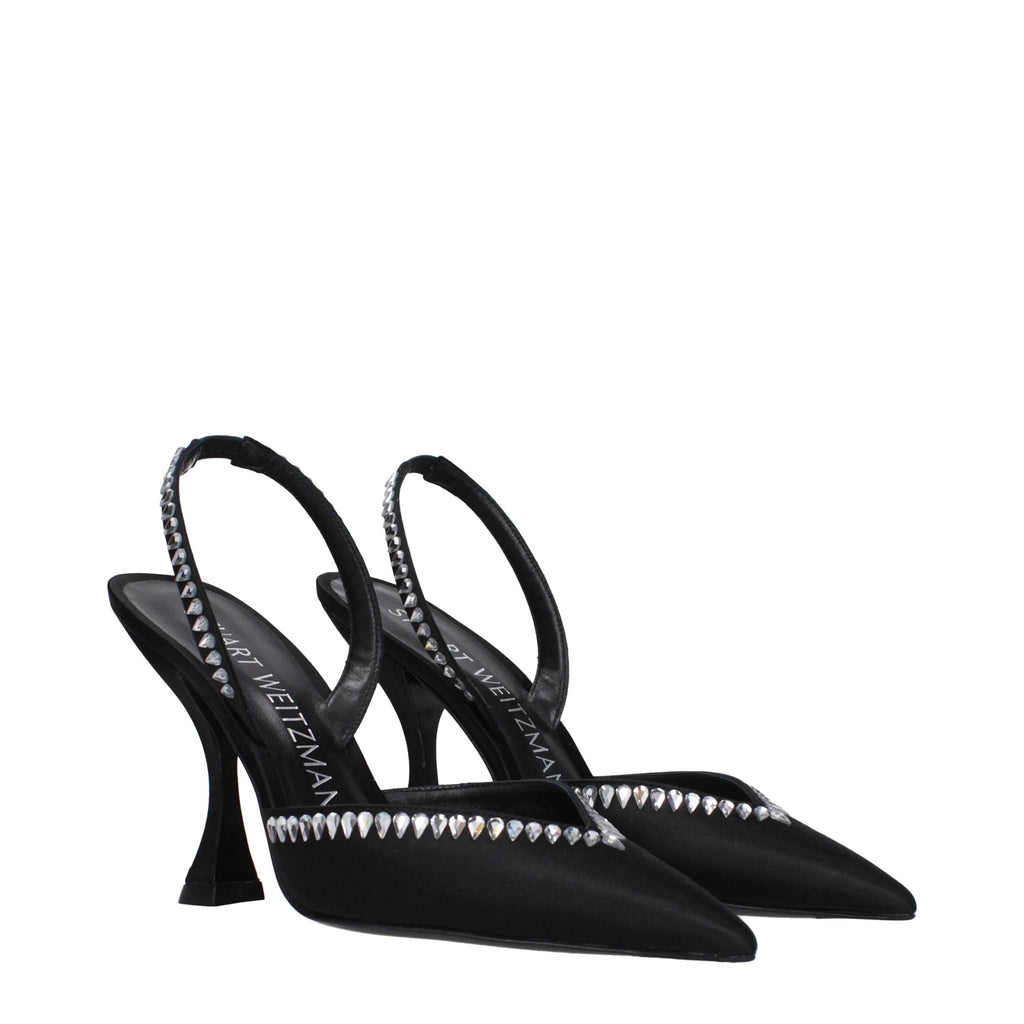 Sandales à talons aiguilles en satin noir Stuart Weitzman