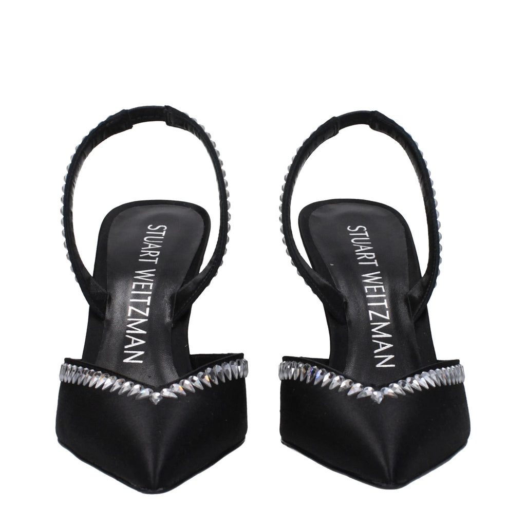 Sandales à talons aiguilles en satin noir Stuart Weitzman