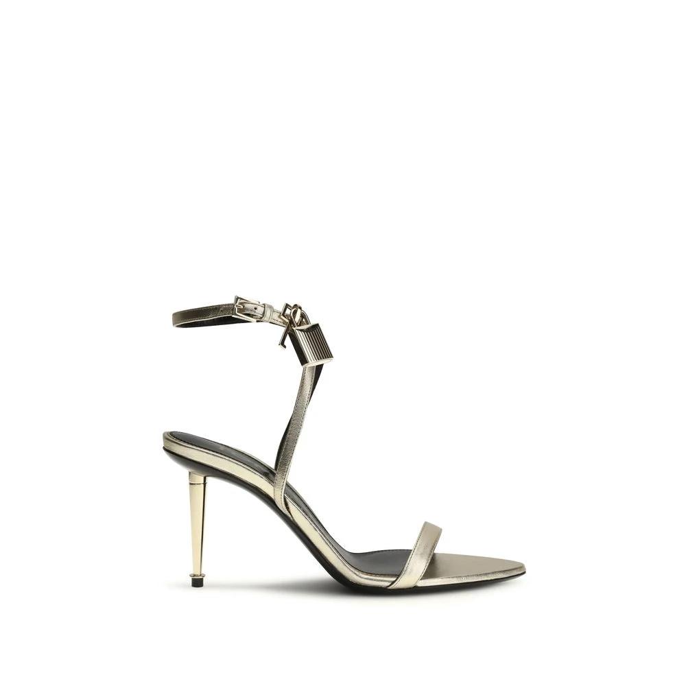 Tom Ford Gold Calf Leather Bos Taurus Stiletto Heel Sandals by Tom Ford