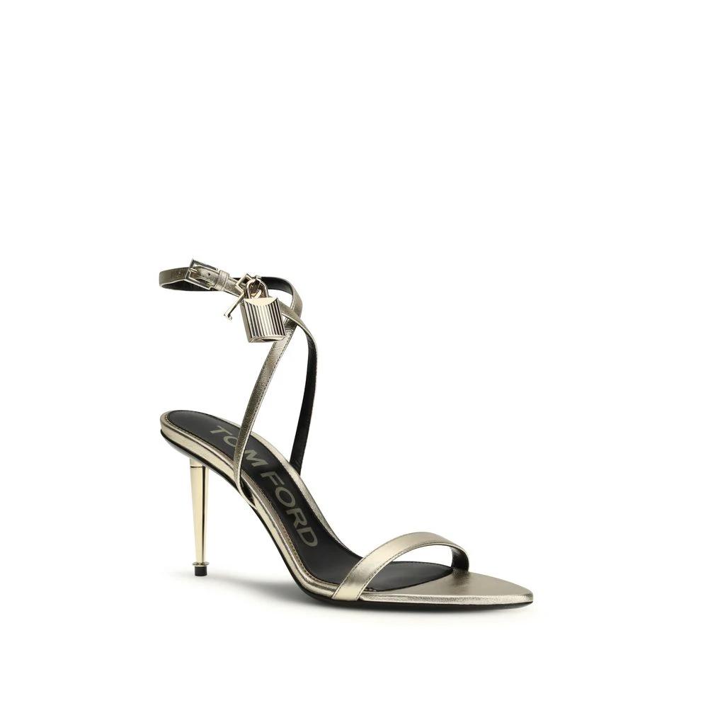 Tom Ford Gold Calf Leather Bos Taurus Stiletto Heel Sandals by Tom Ford